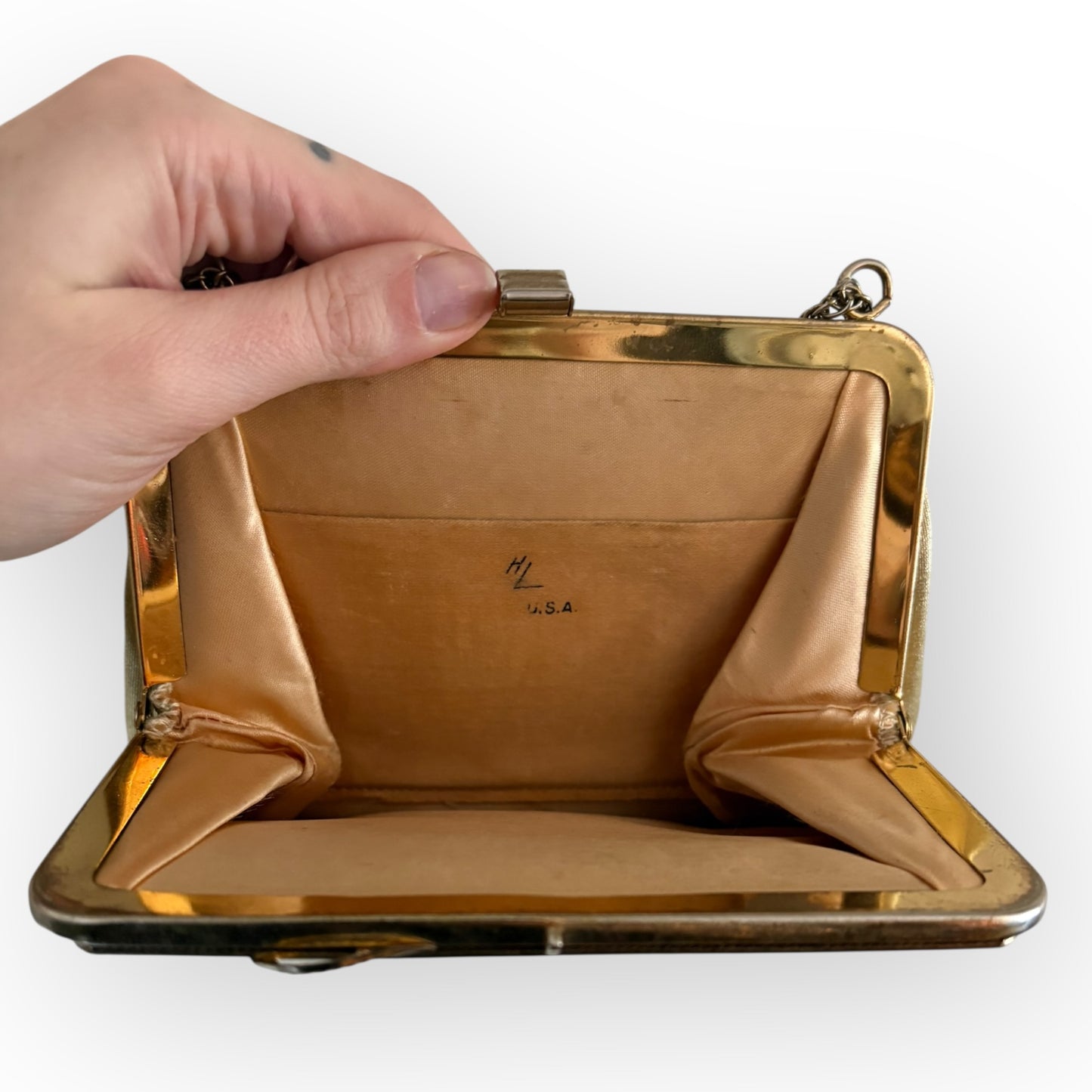 Vintage 1960s Metallic Gold Chain Strap Buckle Evening Bag