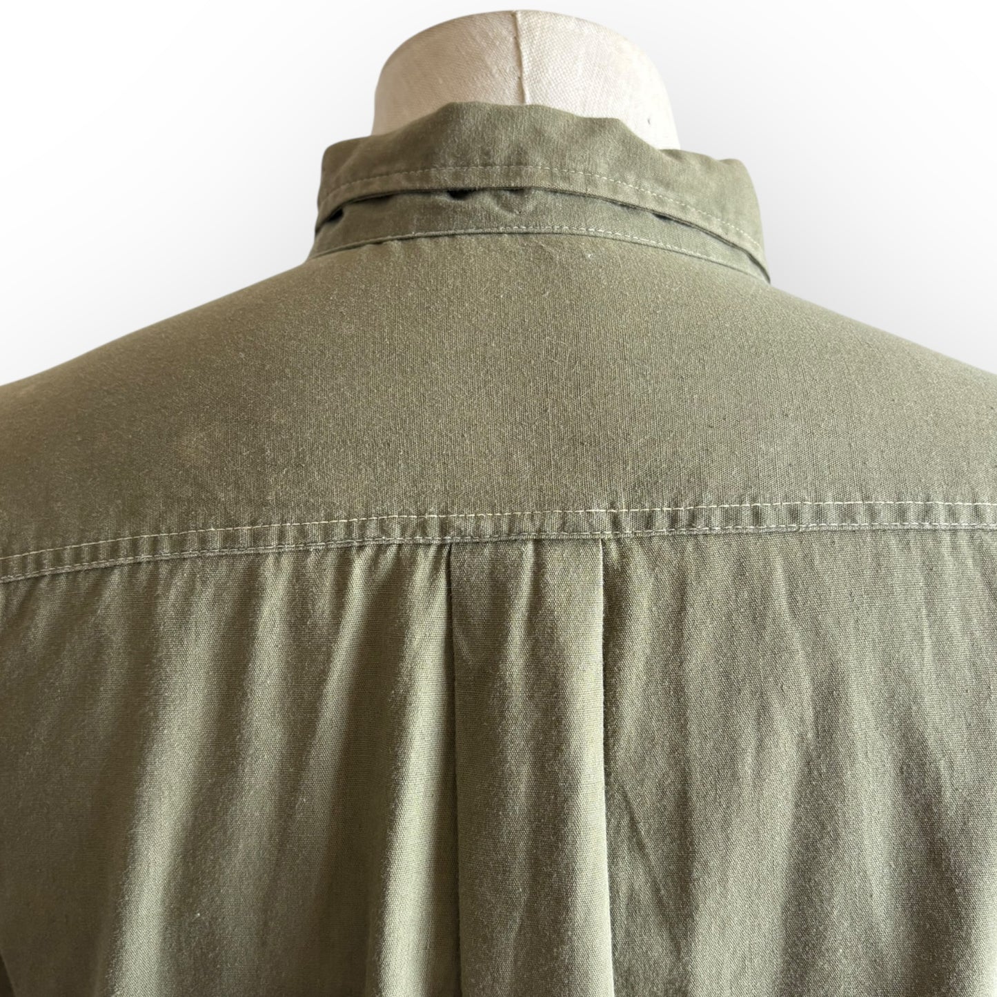 Vintage 1960s Olive Green Cotton 3/4 Sleeve Blouse