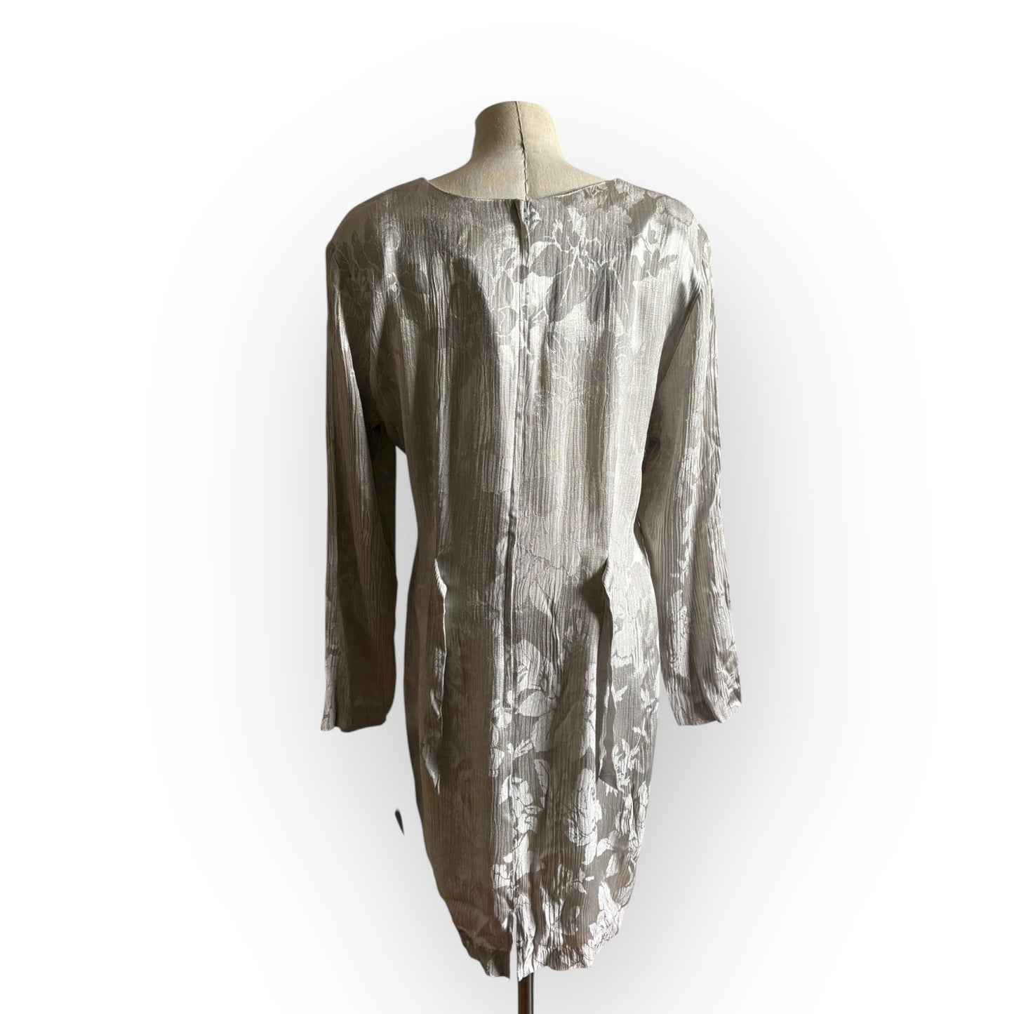 Vintage Deadstock 1990s Dawn Joy Metallic Silver Floral Mini Dress