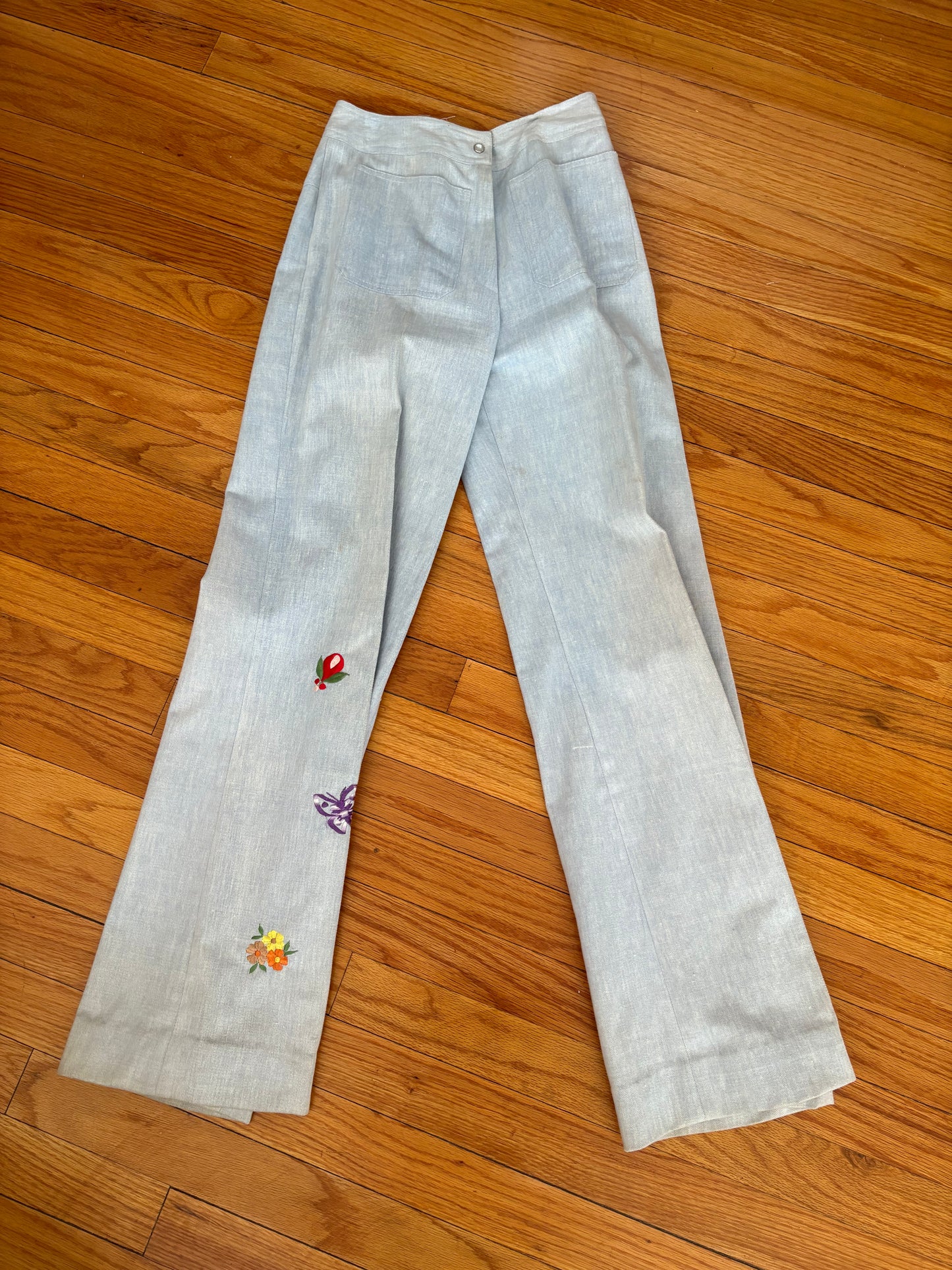Vintage 1970s Embroidered Denim Western Style Pant Suit