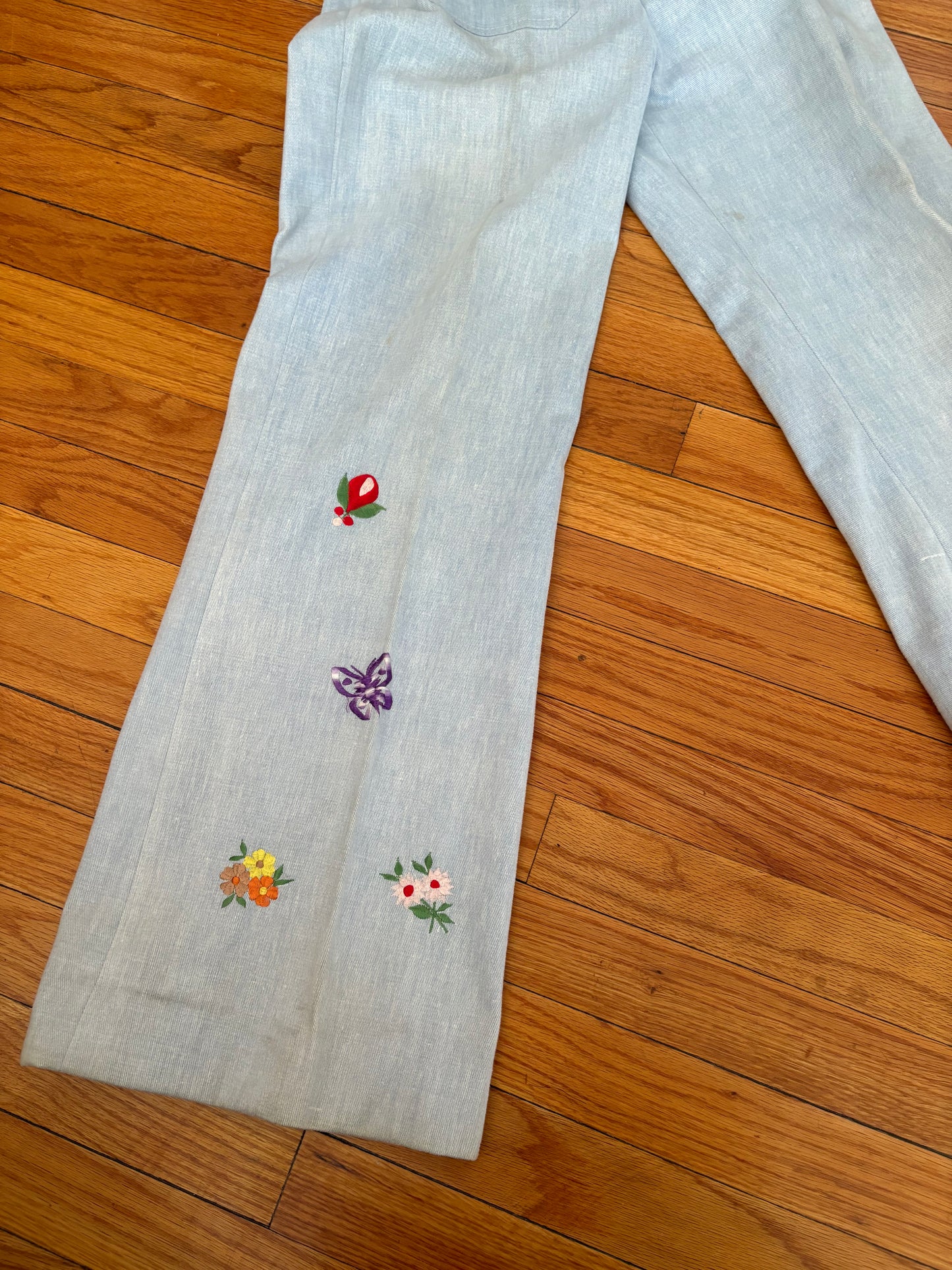 Vintage 1970s Embroidered Denim Western Style Pant Suit
