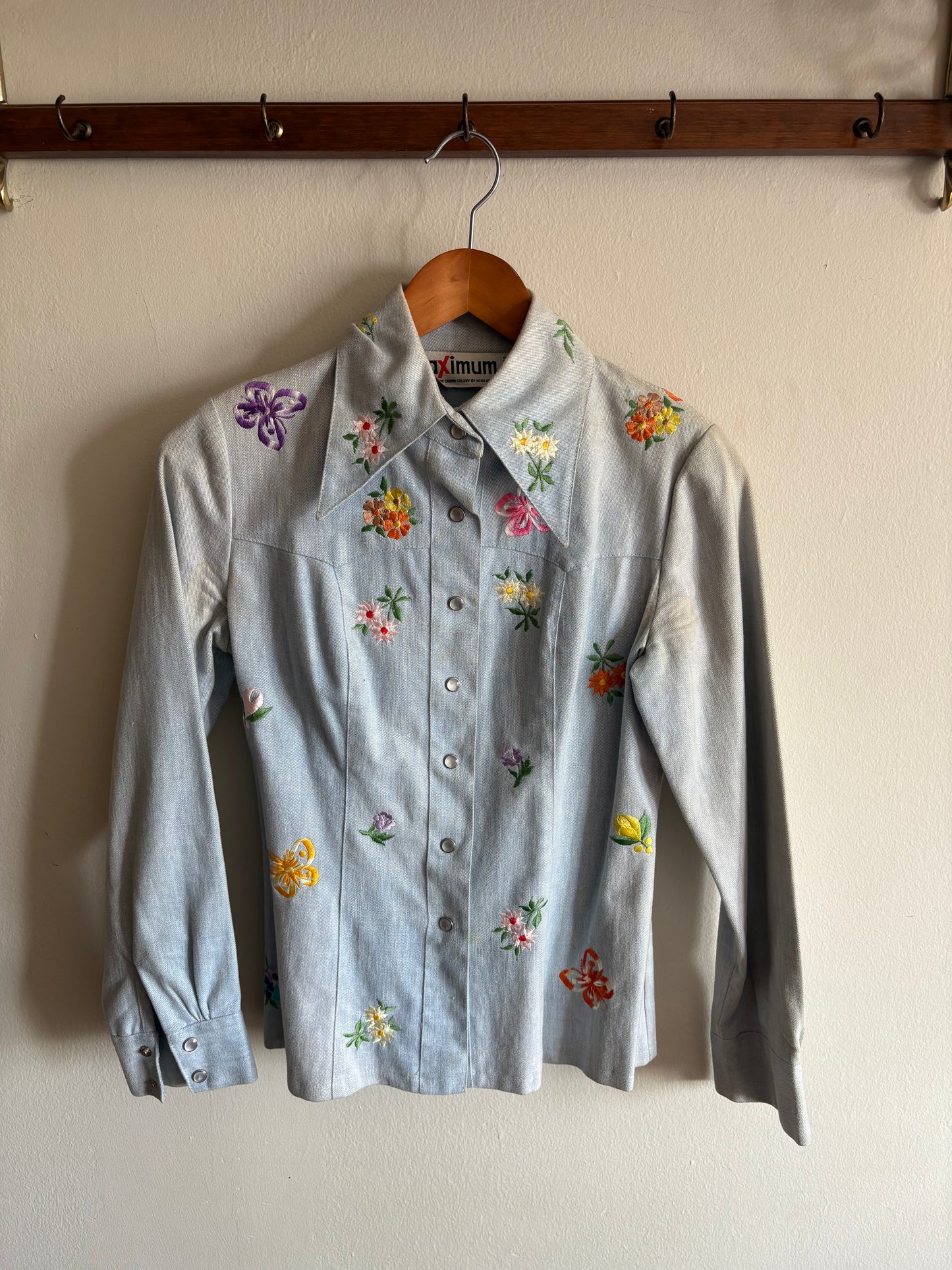 Vintage 1970s Embroidered Denim Western Style Pant Suit