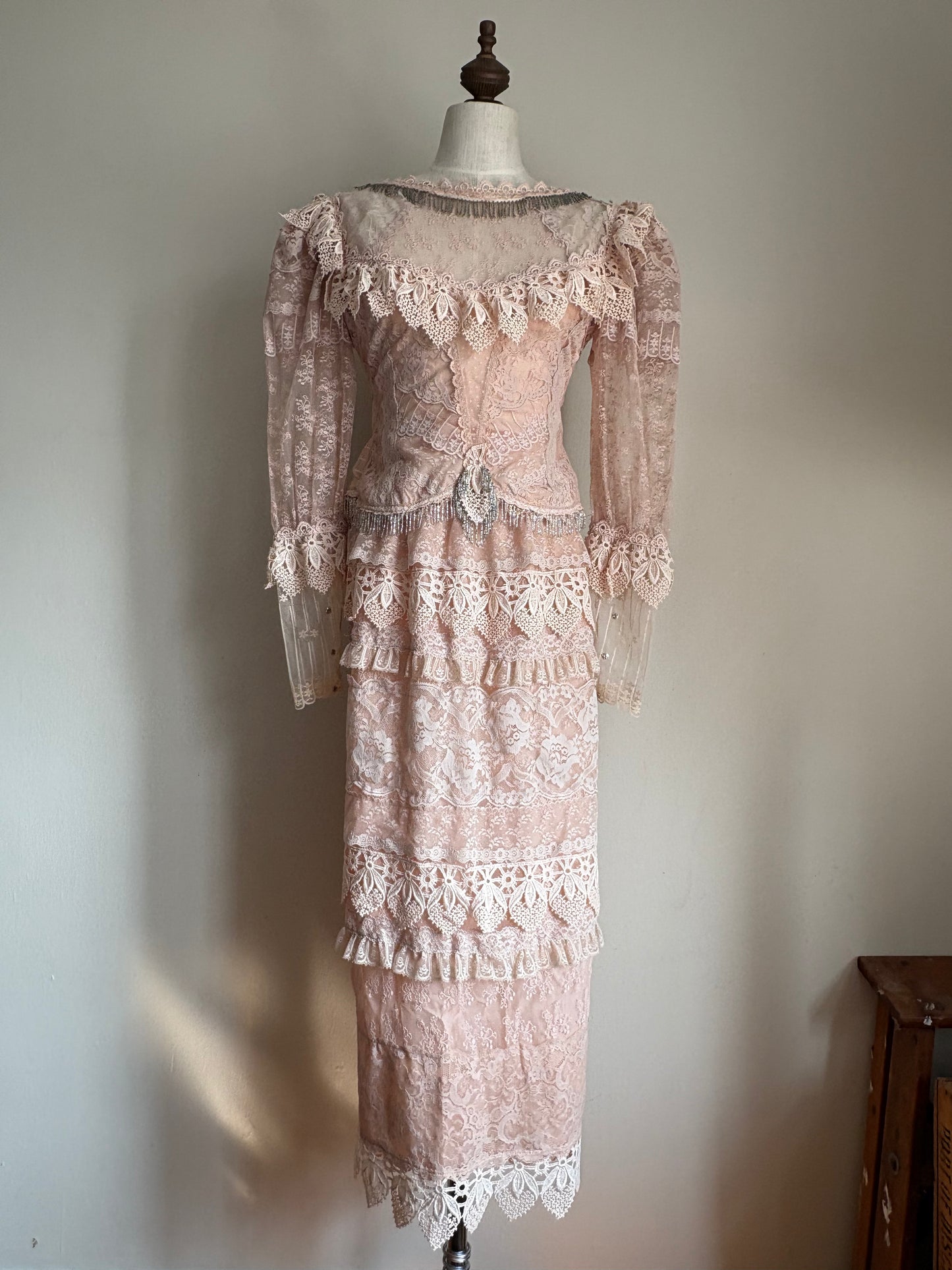 Vintage 1980s Lorrie Kabala Lace Beaded Set