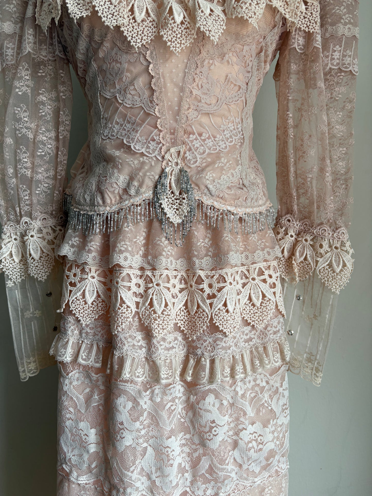 Vintage 1980s Lorrie Kabala Lace Beaded Set