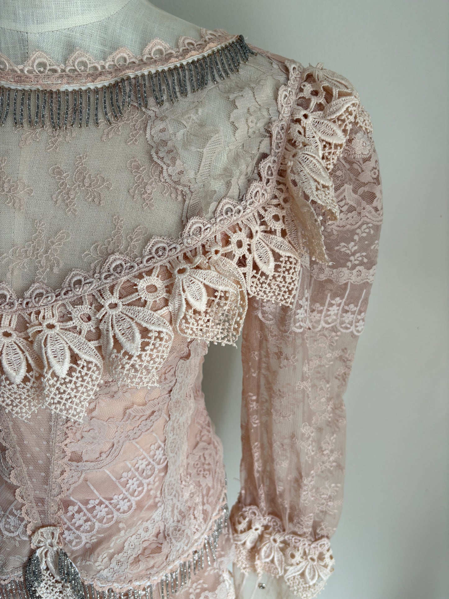 Vintage 1980s Lorrie Kabala Lace Beaded Set