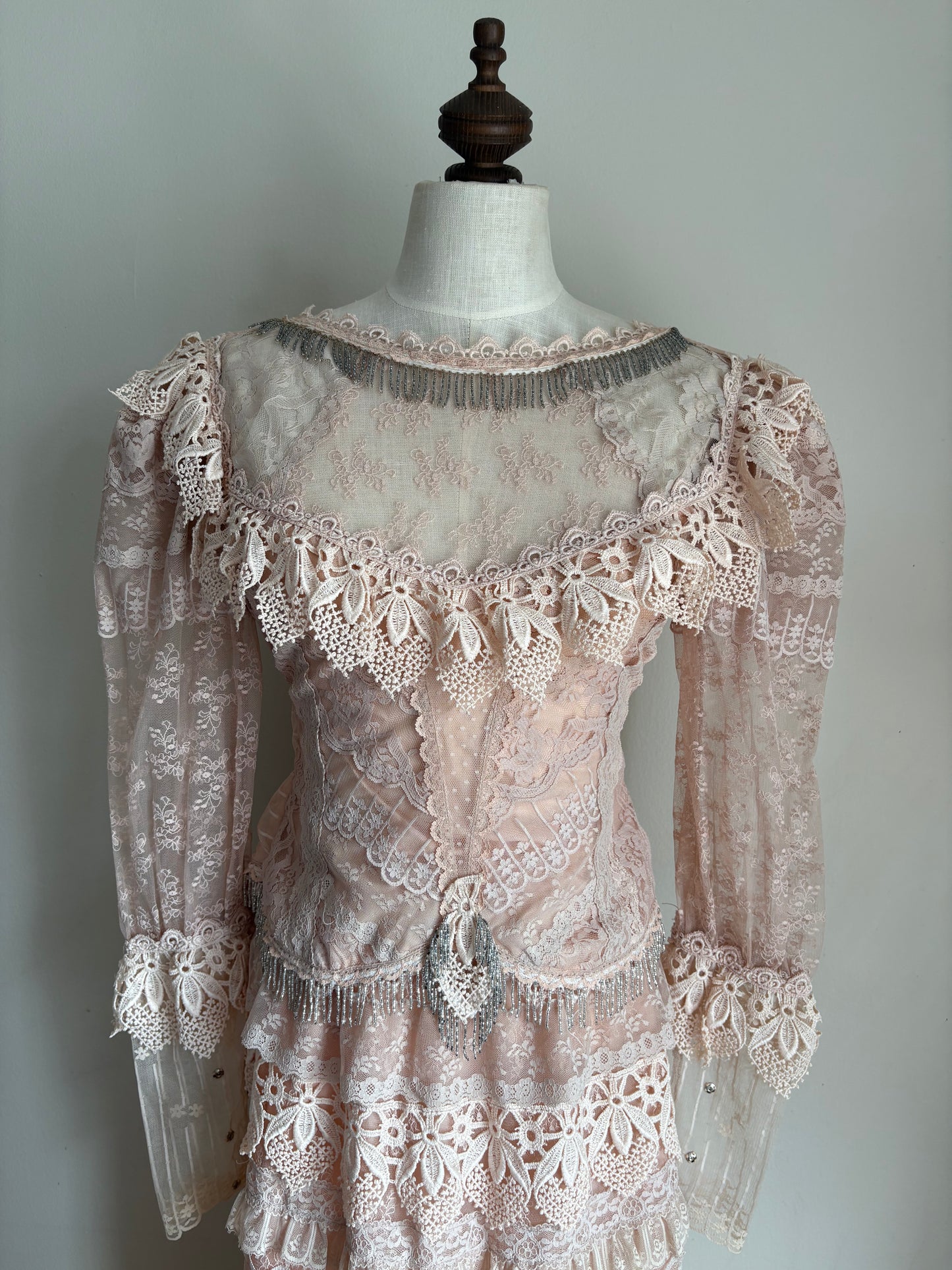 Vintage 1980s Lorrie Kabala Lace Beaded Set