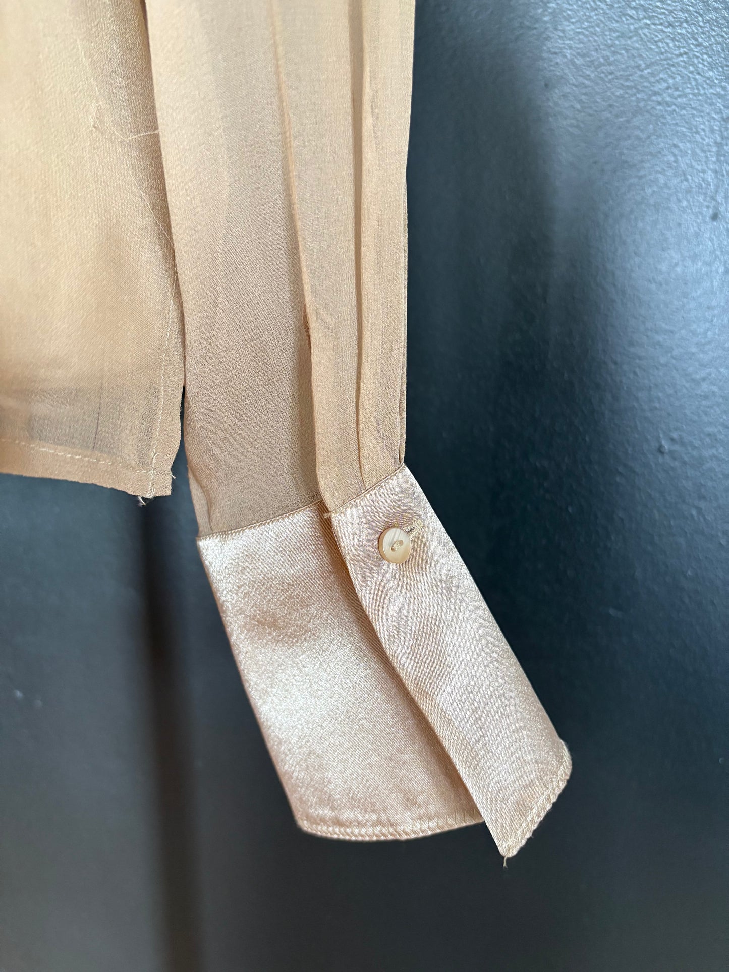 Vintage 1990s Silk Mesh Metallic Button Up Top