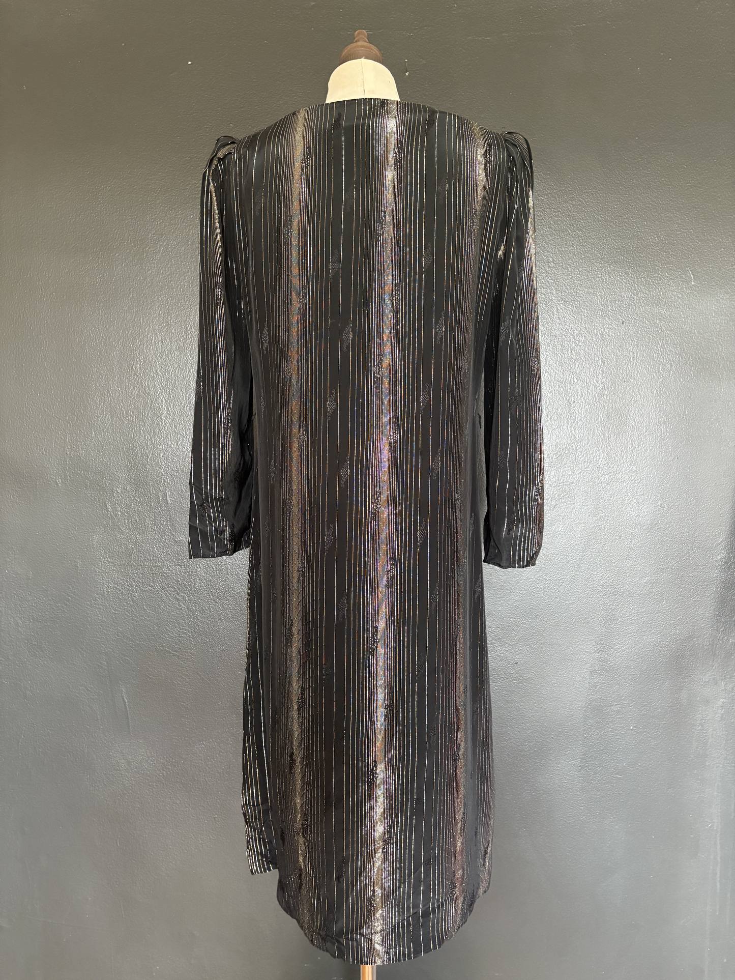 Vintage 1980s Black Metallic Shimmer Tunic Dress