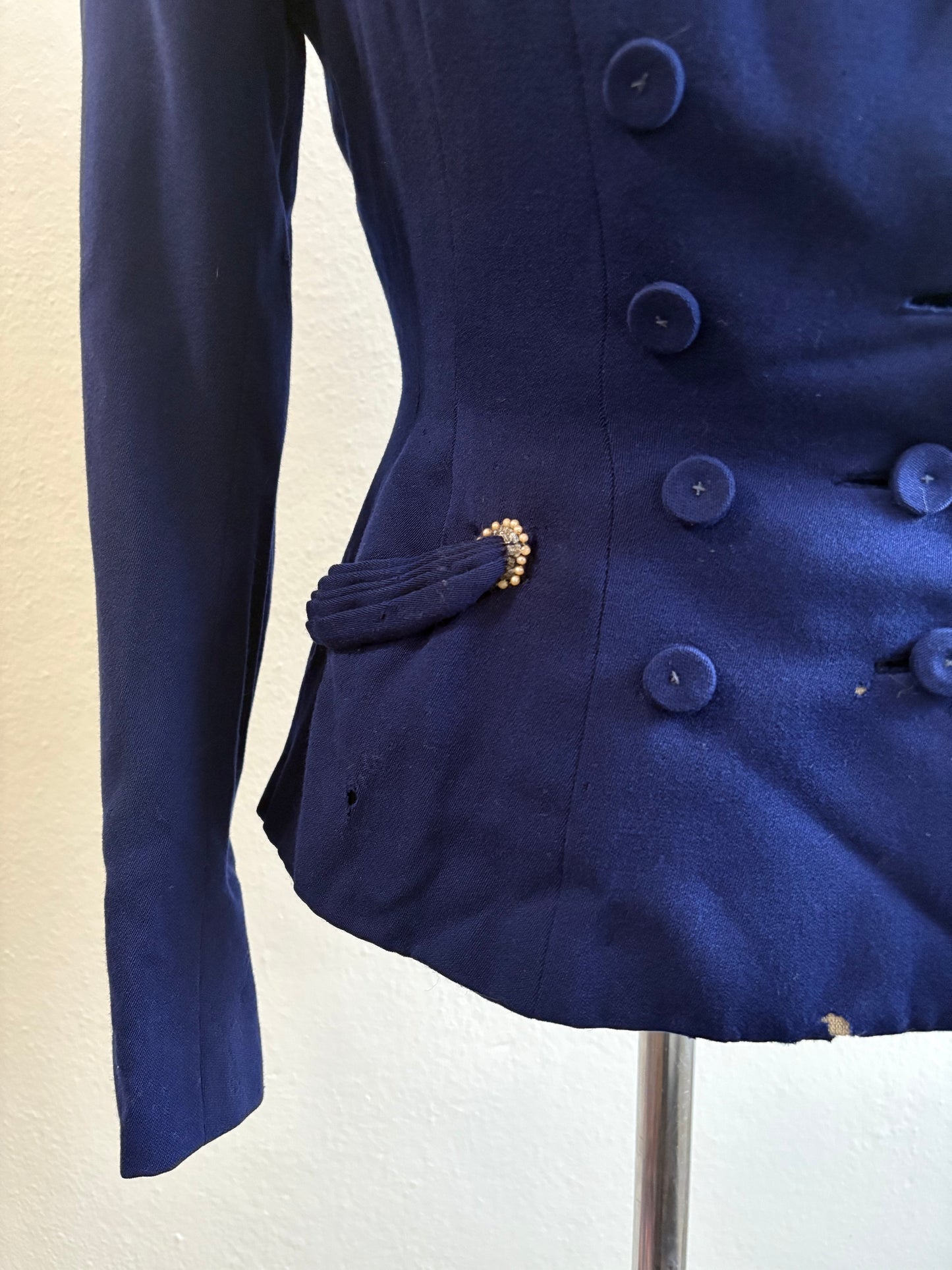 Vintage 1940s Goldsmith's Memphis Navy Blue Wool Peplum Blazer