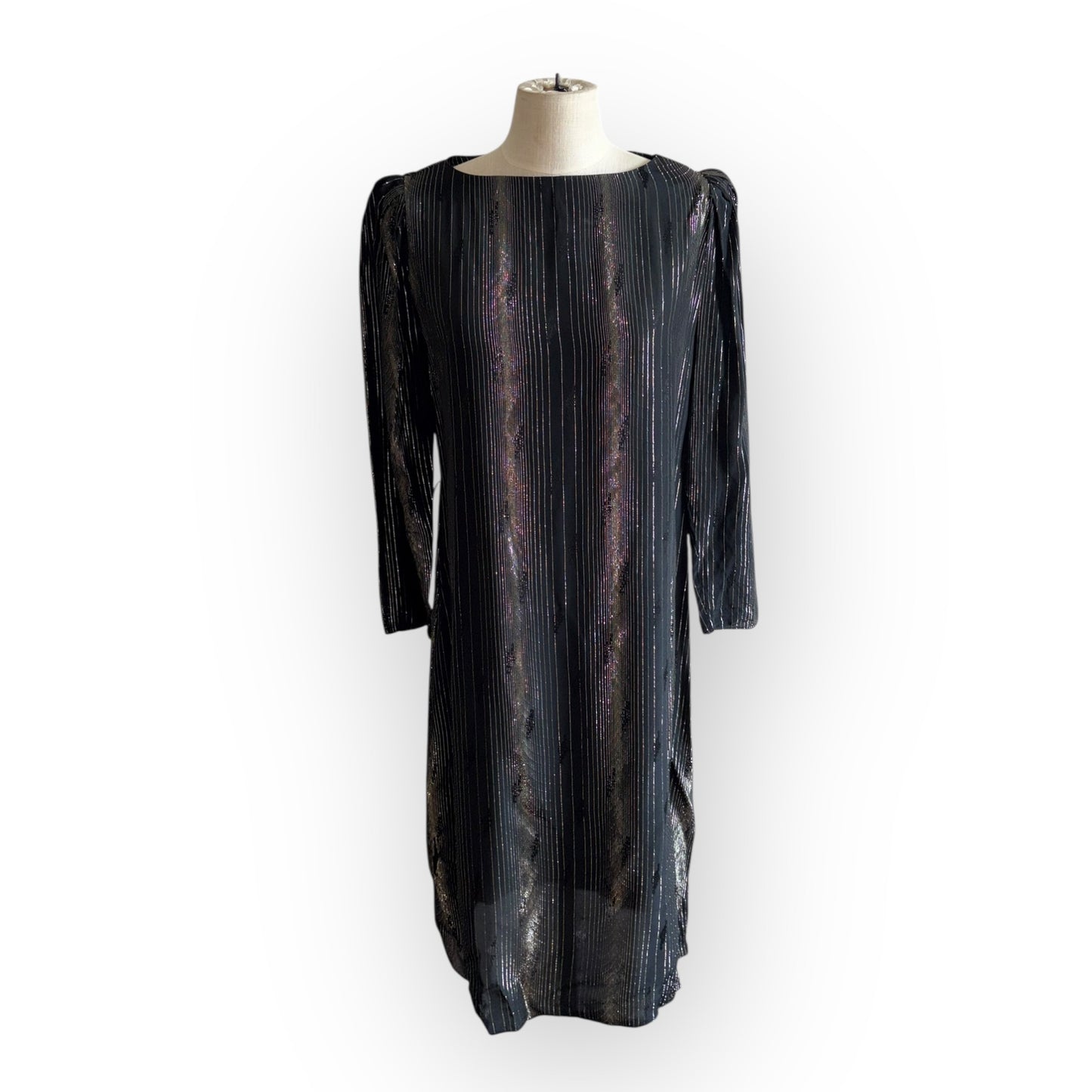 Vintage 1980s Black Metallic Shimmer Tunic Shirt Dress