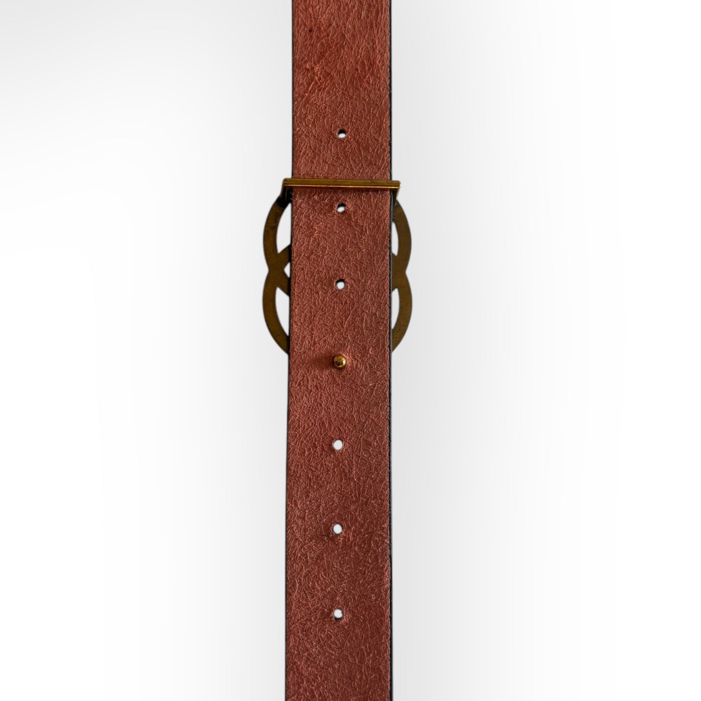 Vintage Leather Faux Leopard Fur Brass Buckle Belt