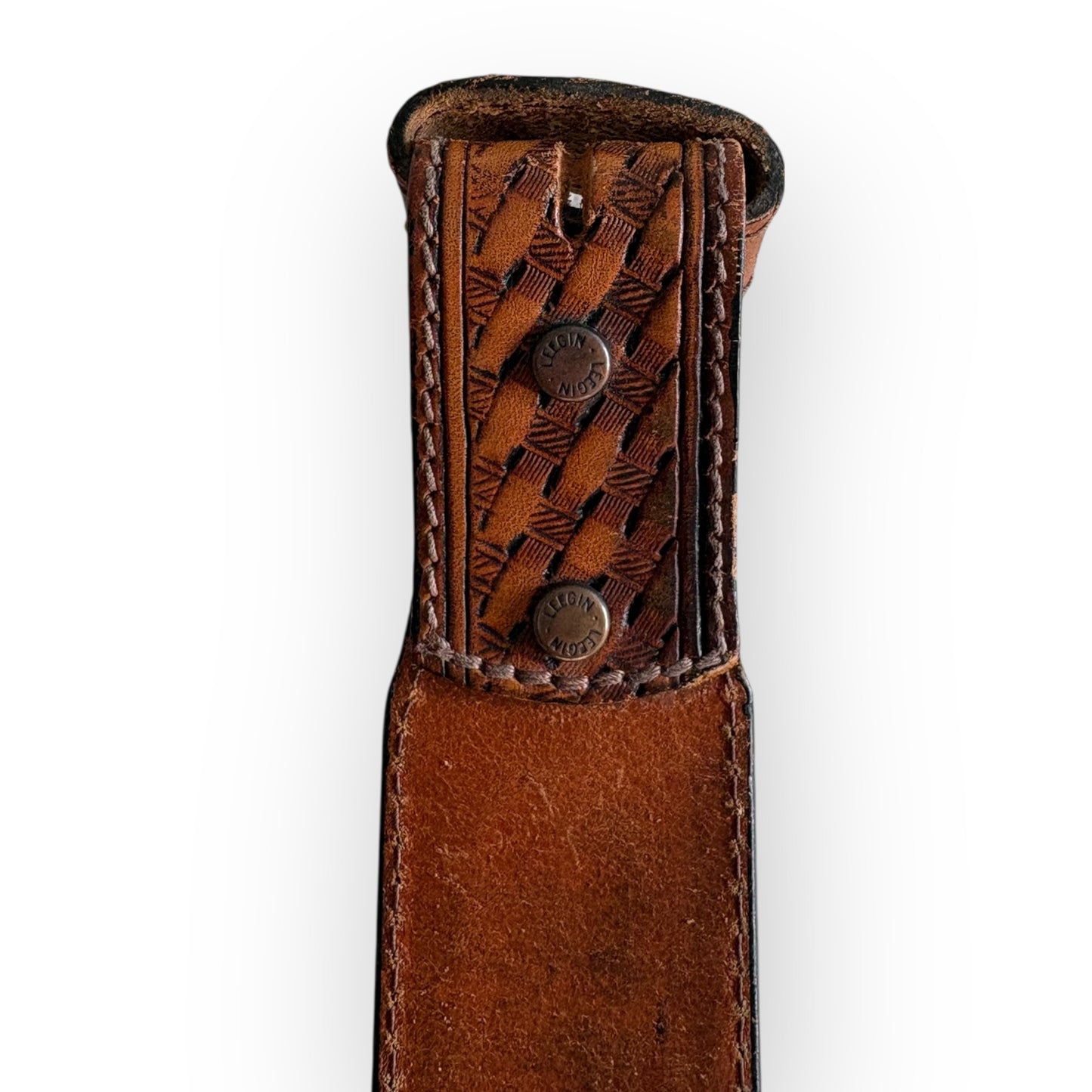 Vintage 1970s Tooled Leather Engraved "V. Hall" Belt (no buckle)