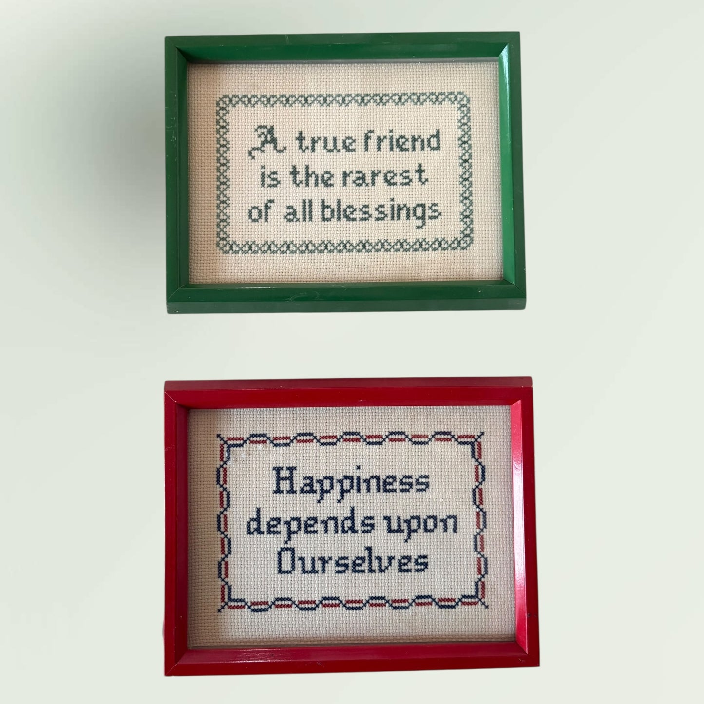 Vintage Embroidered Message Wall Hanging Art Set of 2