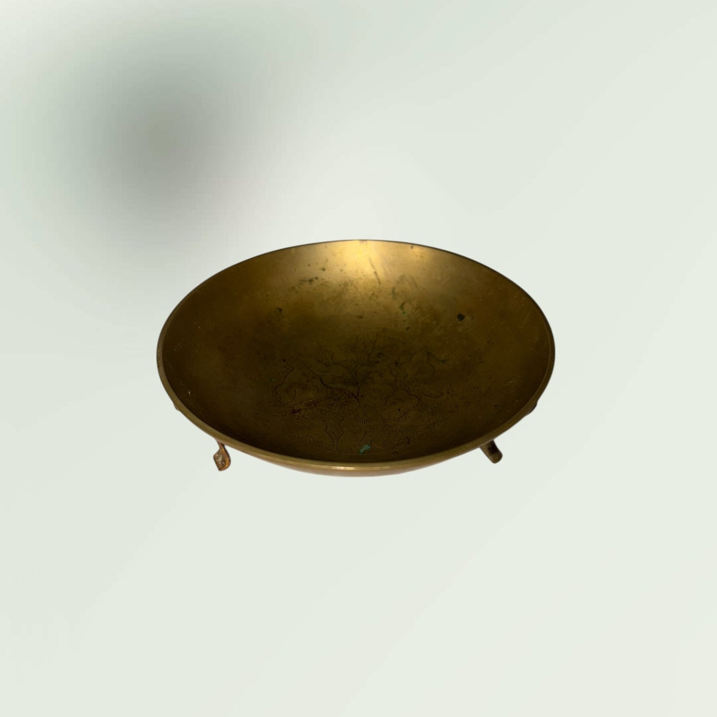 Vintage Footed Etched Brass Ring Dish