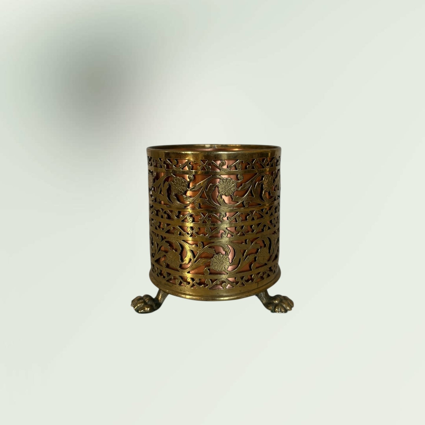 Vintage MCM Brass & Copper Footed Pot