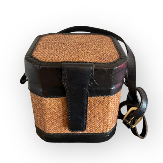 Vintage Basket Weave & Leather Shoulder Crossbody Bag