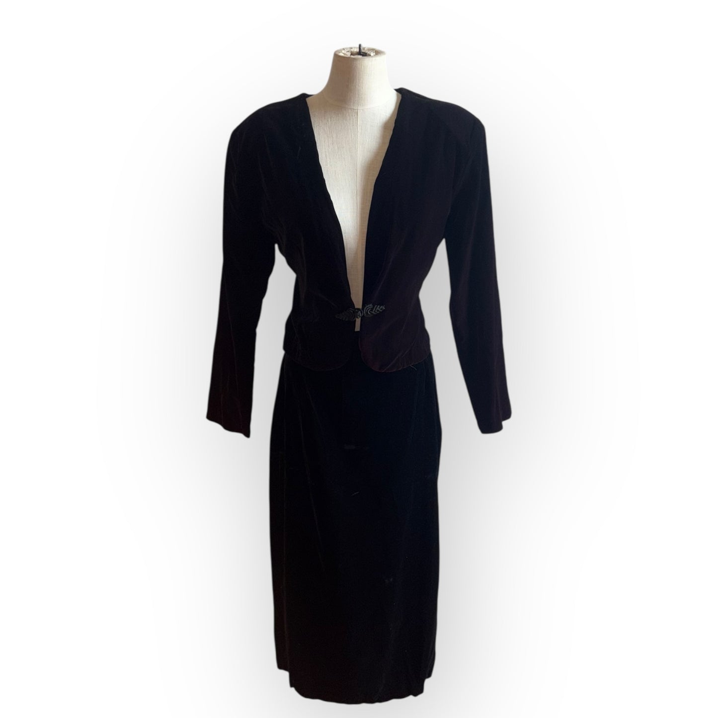 Vintage 1980s Black Velvet Two Piece Skirt Set