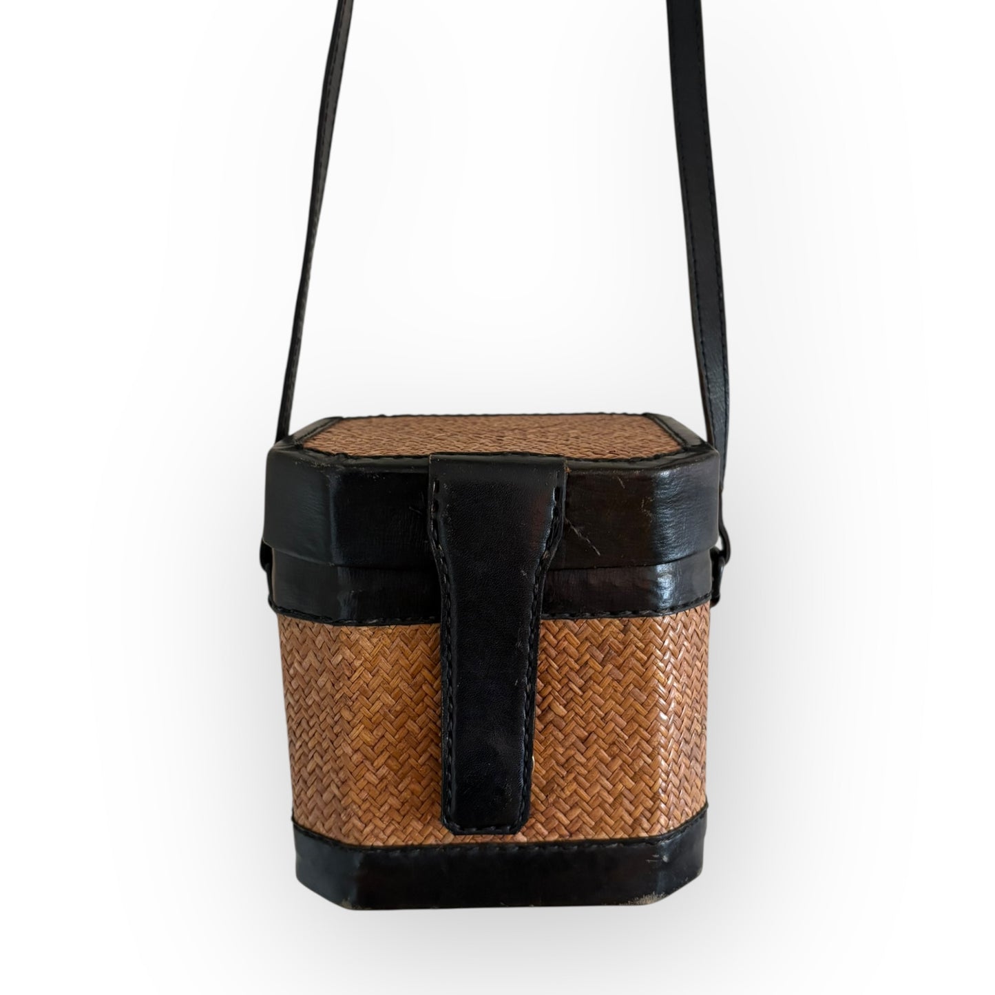 Vintage Basket Weave & Leather Shoulder Crossbody Bag