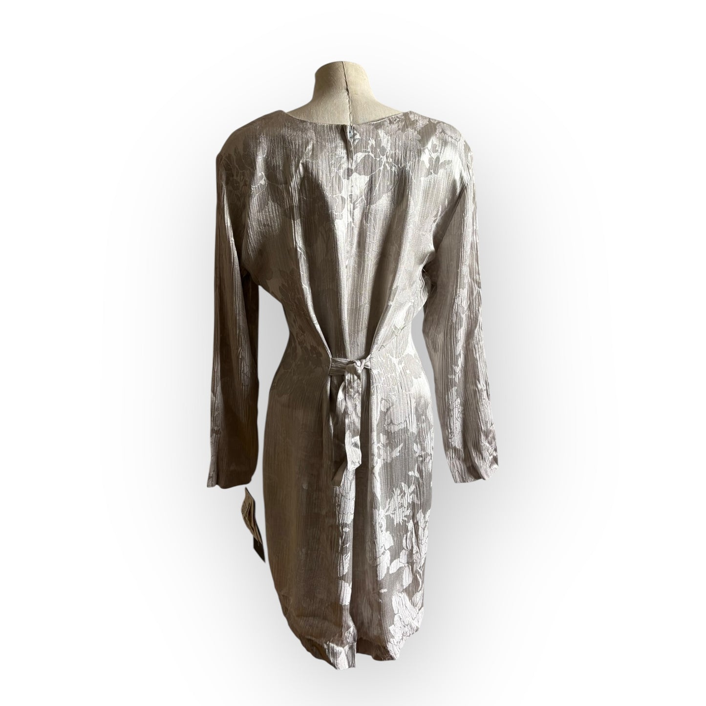 Vintage Deadstock 1990s Dawn Joy Metallic Silver Floral Mini Dress