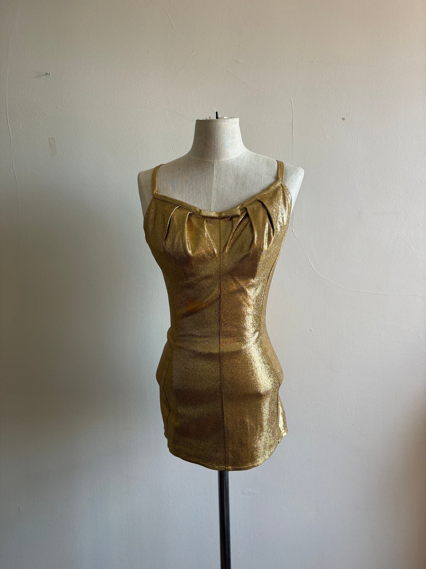 Vintage 1960s Cole of California Metallic Shimmering Gold Stretch Lame Swimsuit