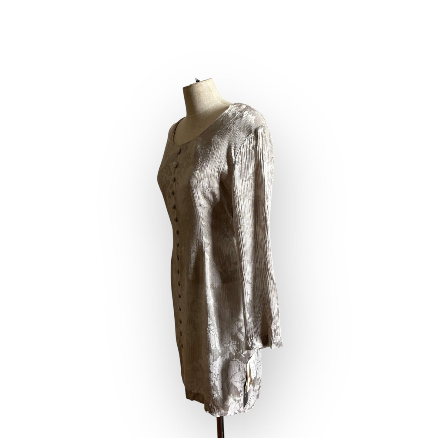 Vintage Deadstock 1990s Dawn Joy Metallic Silver Floral Mini Dress