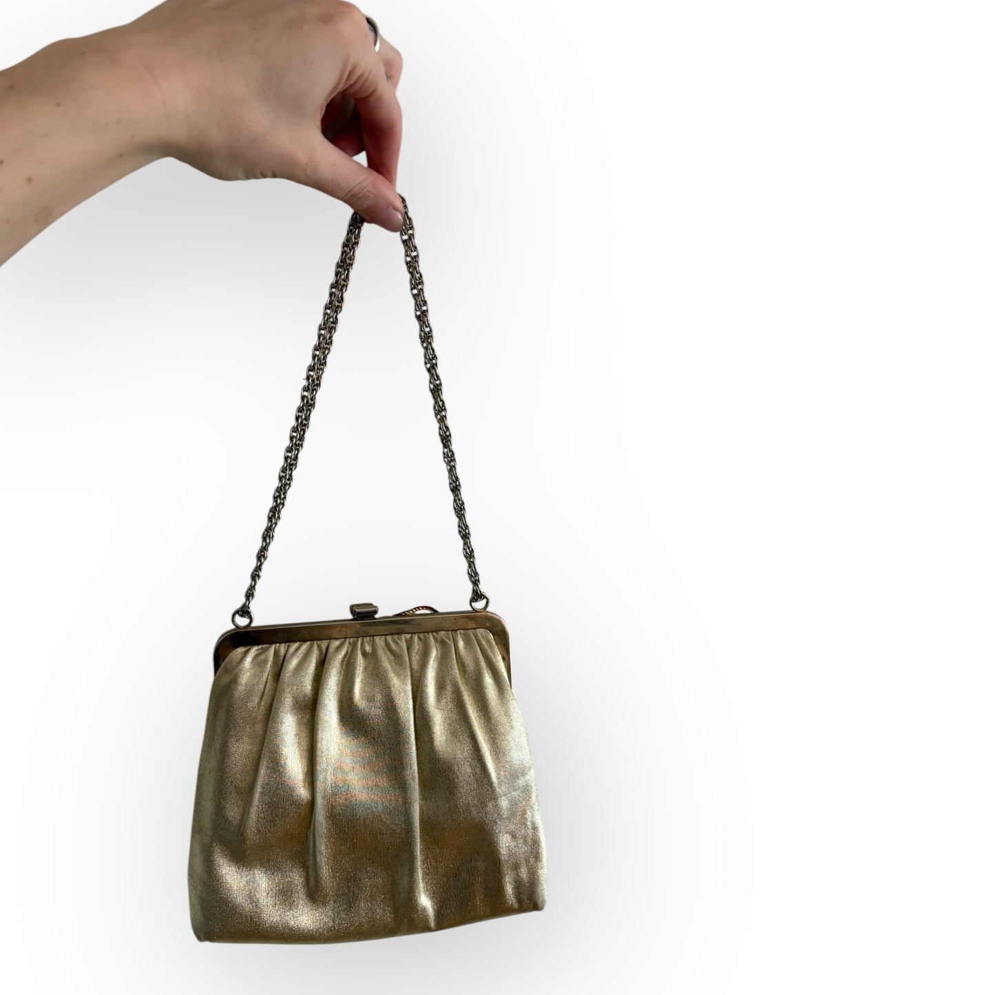 Vintage 1960s Metallic Gold Chain Strap Buckle Evening Bag