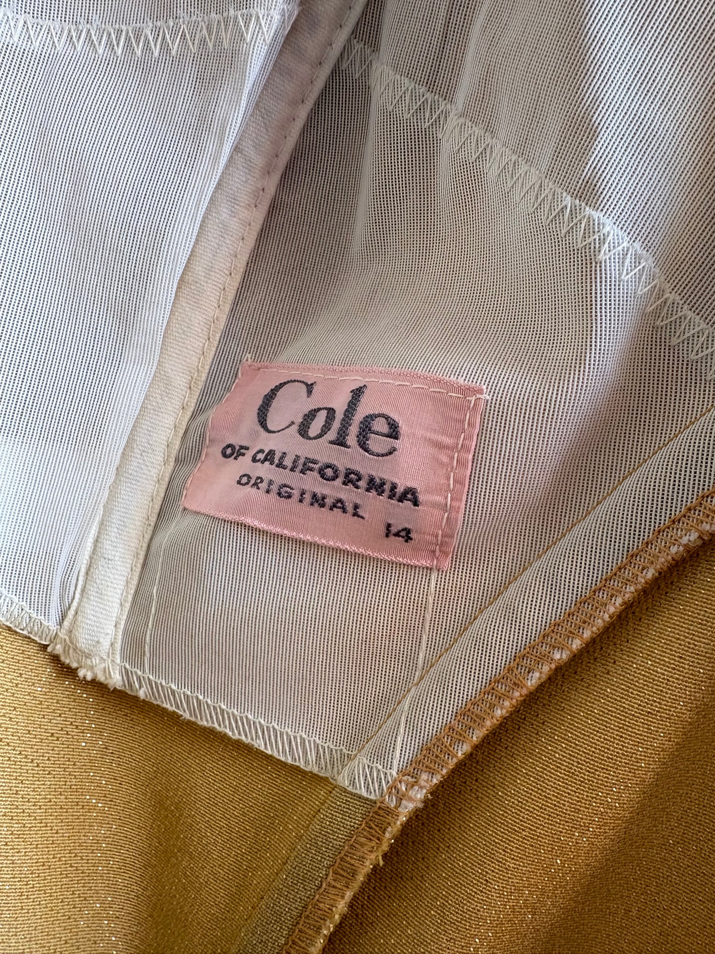 Vintage 1960s Cole of California Metallic Shimmering Gold Stretch Lame Swimsuit