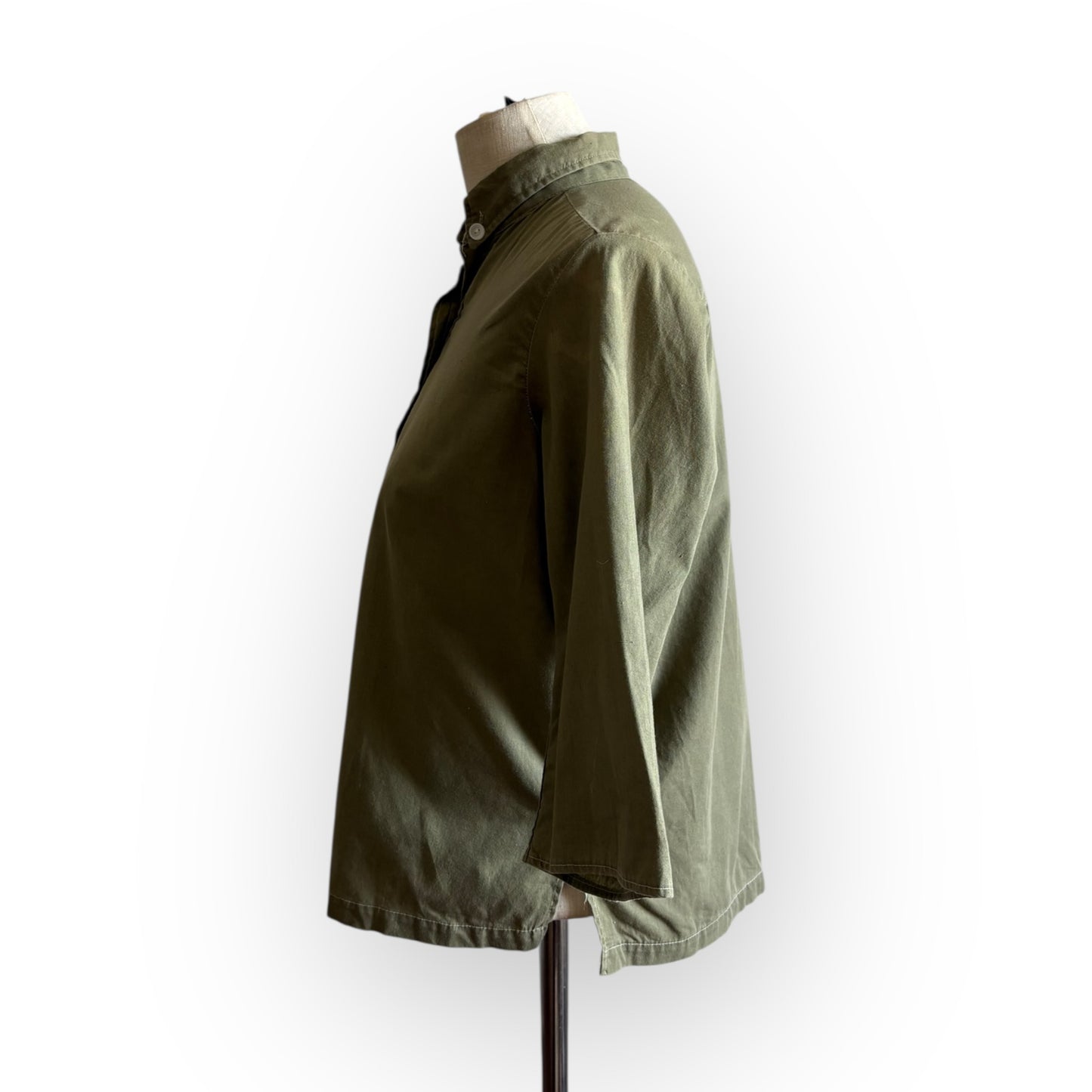 Vintage 1960s Olive Green Cotton 3/4 Sleeve Blouse