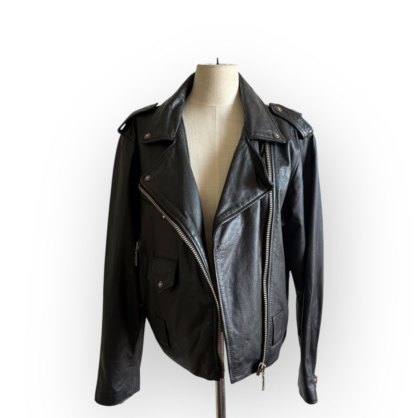 Vintage Virginia Slims Wear Black Leather Motorcycle Jacket