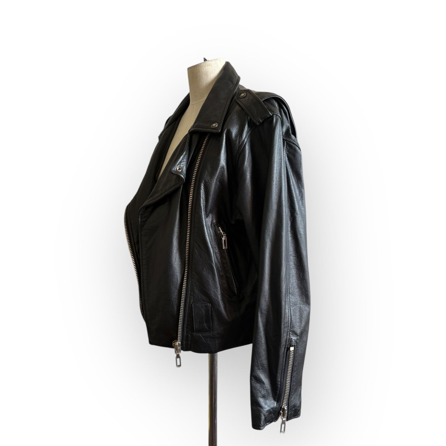 Vintage Virginia Slims Wear Black Leather Motorcycle Jacket