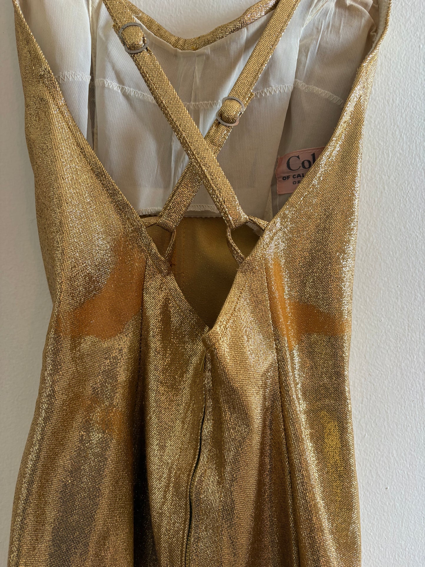 Vintage 1960s Cole of California Metallic Shimmering Gold Stretch Lame Swimsuit