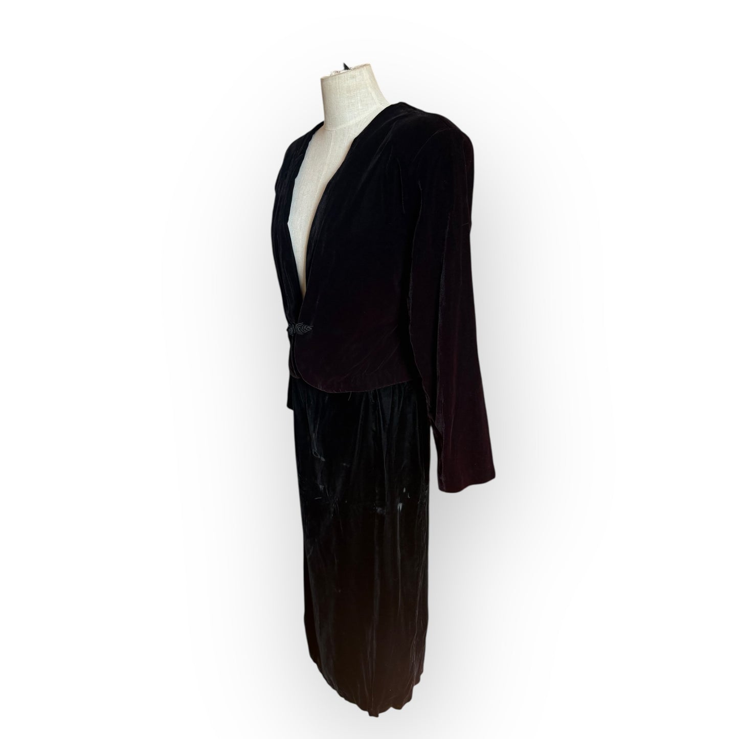 Vintage 1980s Black Velvet Two Piece Skirt Set