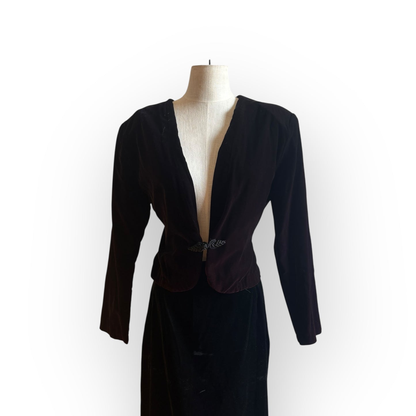 Vintage 1980s Black Velvet Two Piece Skirt Set
