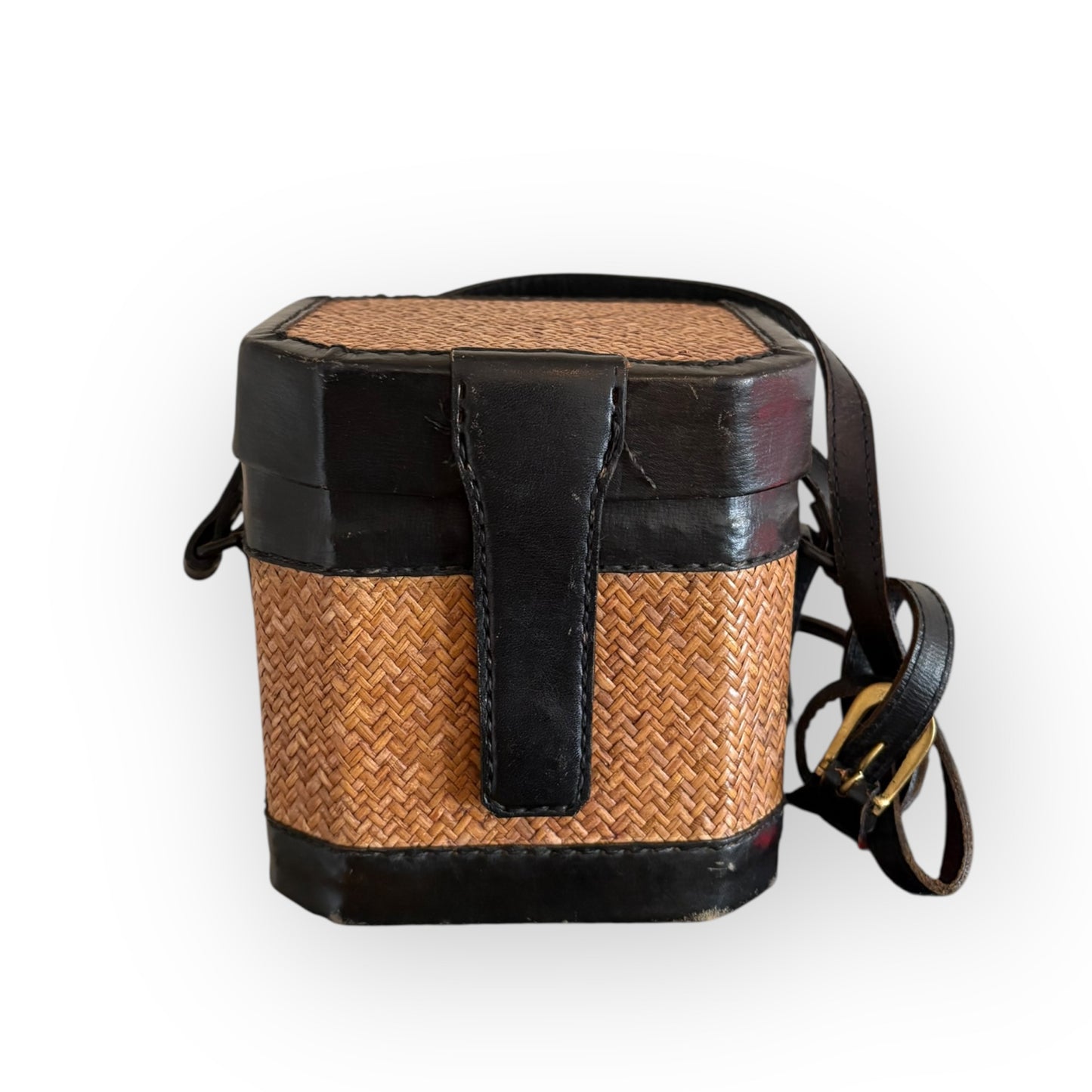 Vintage Basket Weave & Leather Shoulder Crossbody Bag