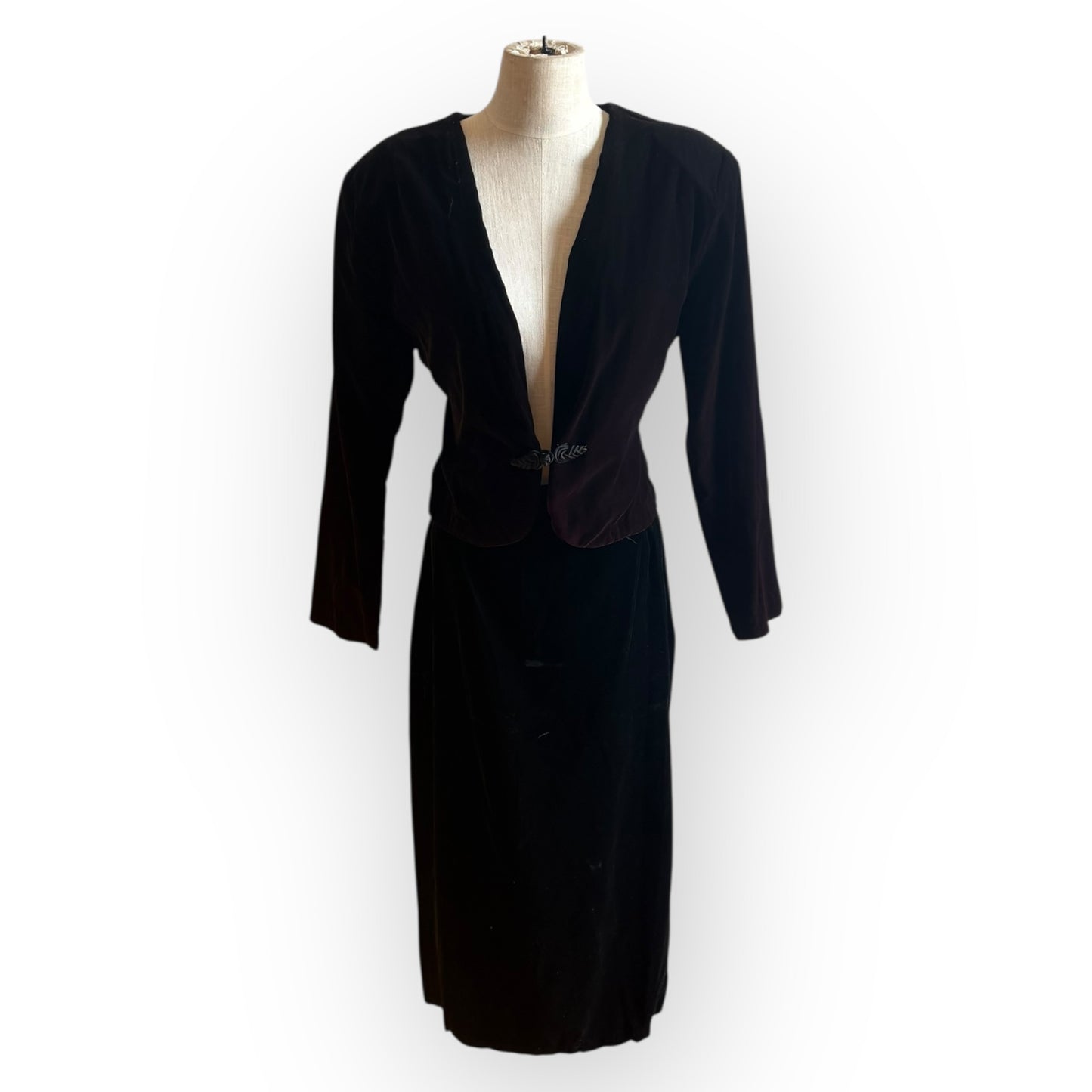 Vintage 1980s Black Velvet Two Piece Skirt Set