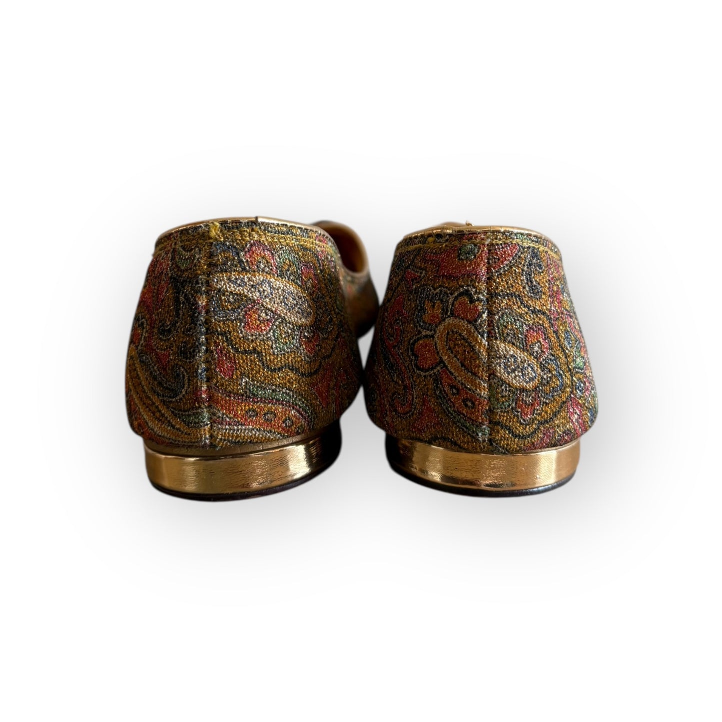 Vintage 1960s Gold Metallic Paisley Pointed Toe Flats