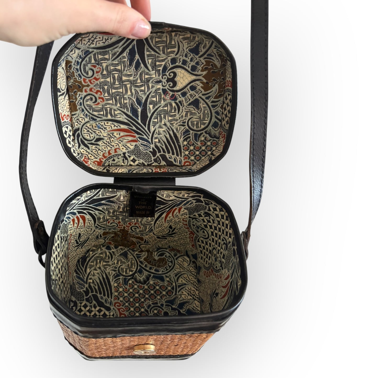Vintage Basket Weave & Leather Shoulder Crossbody Bag