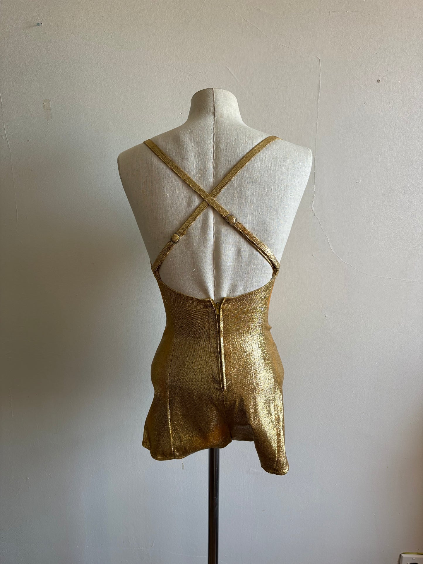 Vintage 1960s Cole of California Metallic Shimmering Gold Stretch Lame Swimsuit