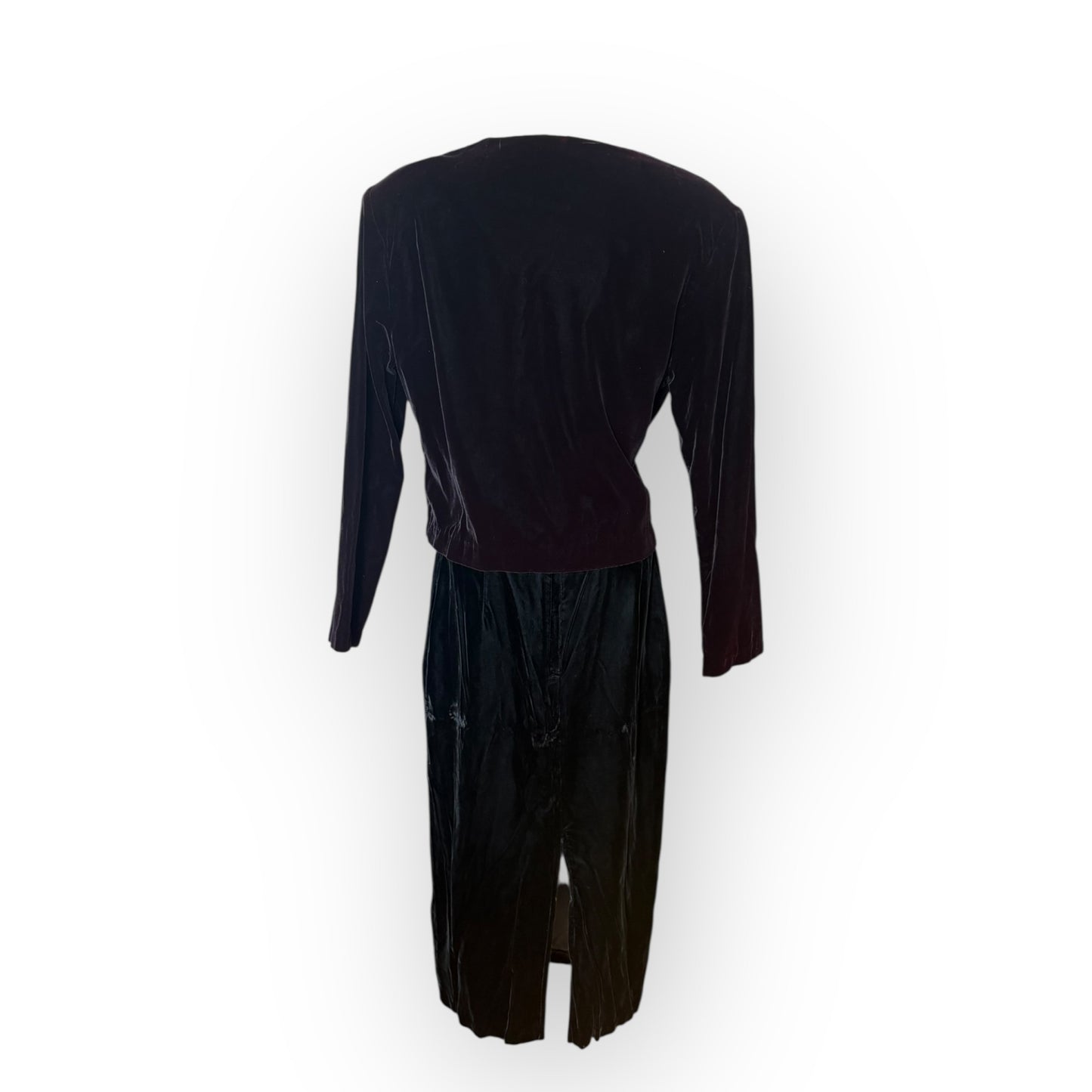 Vintage 1980s Black Velvet Two Piece Skirt Set