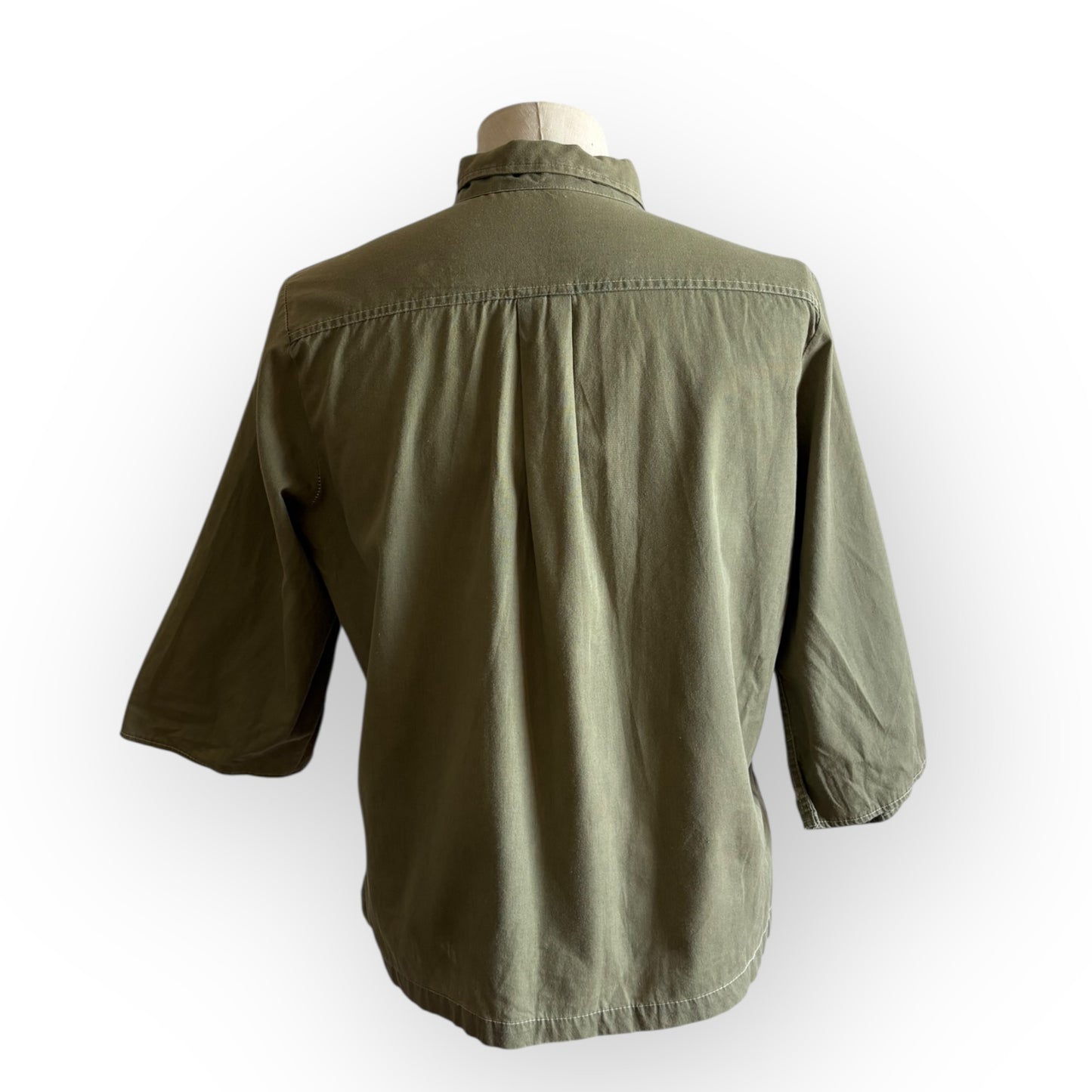 Vintage 1960s Olive Green Cotton 3/4 Sleeve Blouse