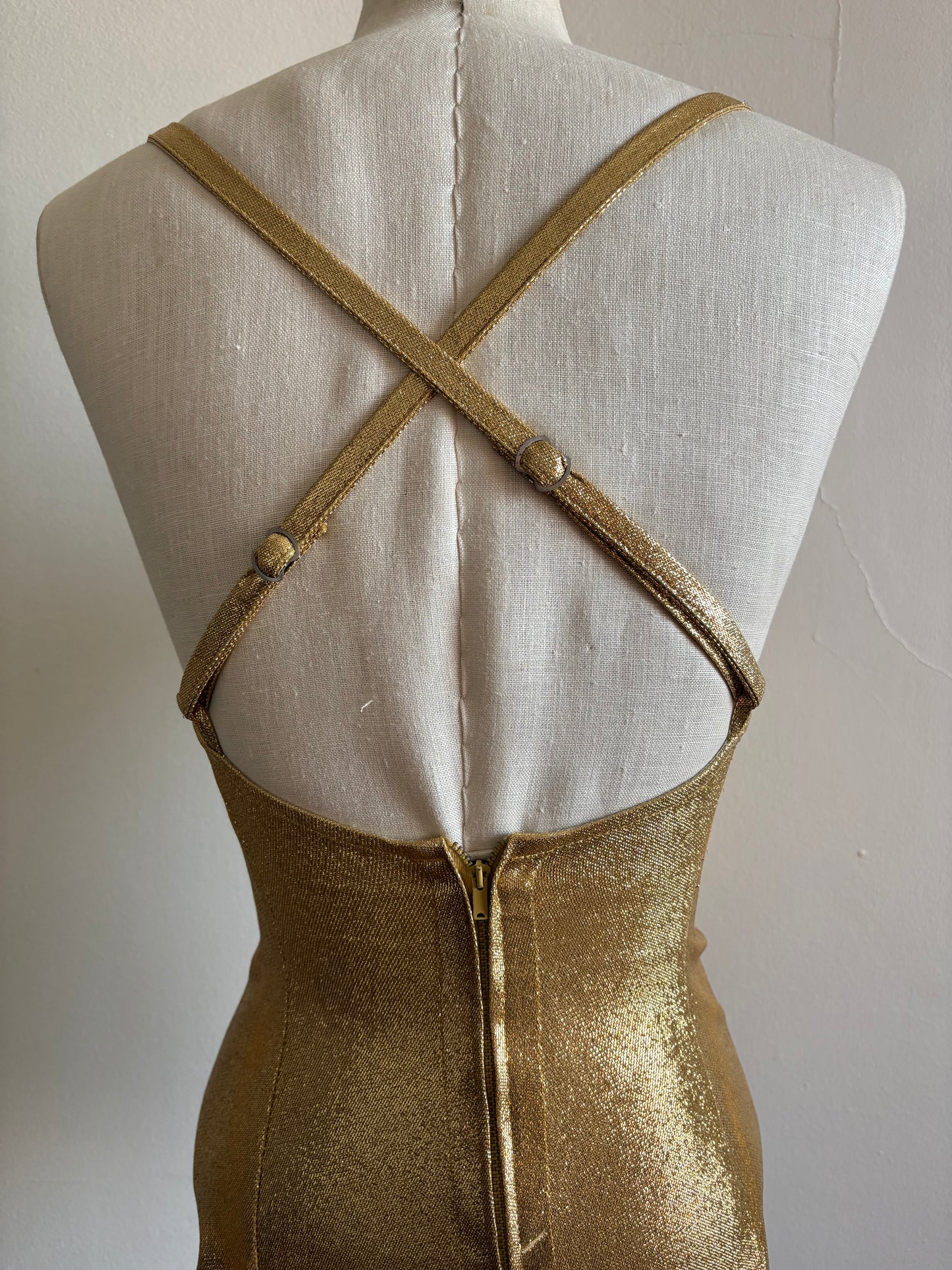 Vintage 1960s Cole of California Metallic Shimmering Gold Stretch Lame Swimsuit