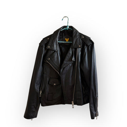 Vintage Virginia Slims Wear Black Leather Motorcycle Jacket