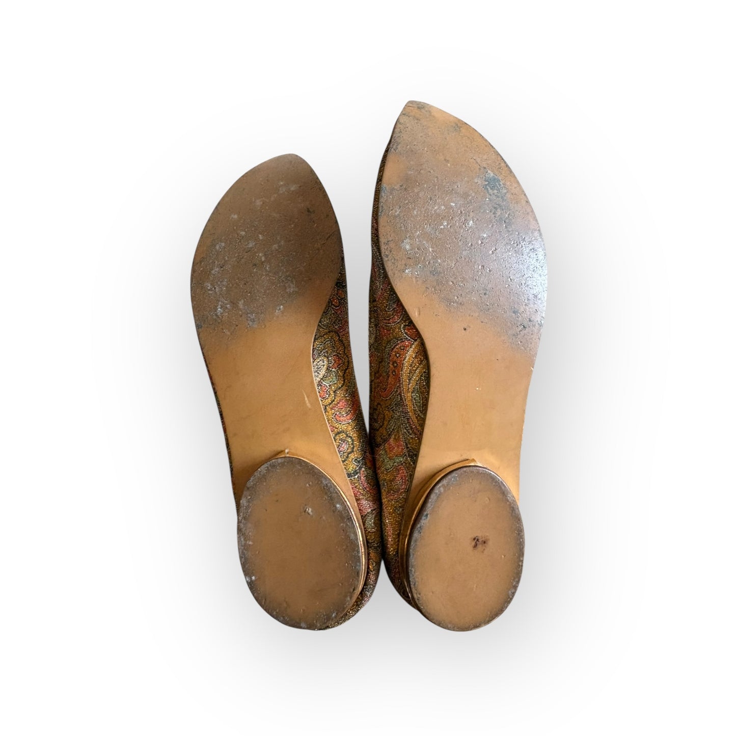 Vintage 1960s Gold Metallic Paisley Pointed Toe Flats