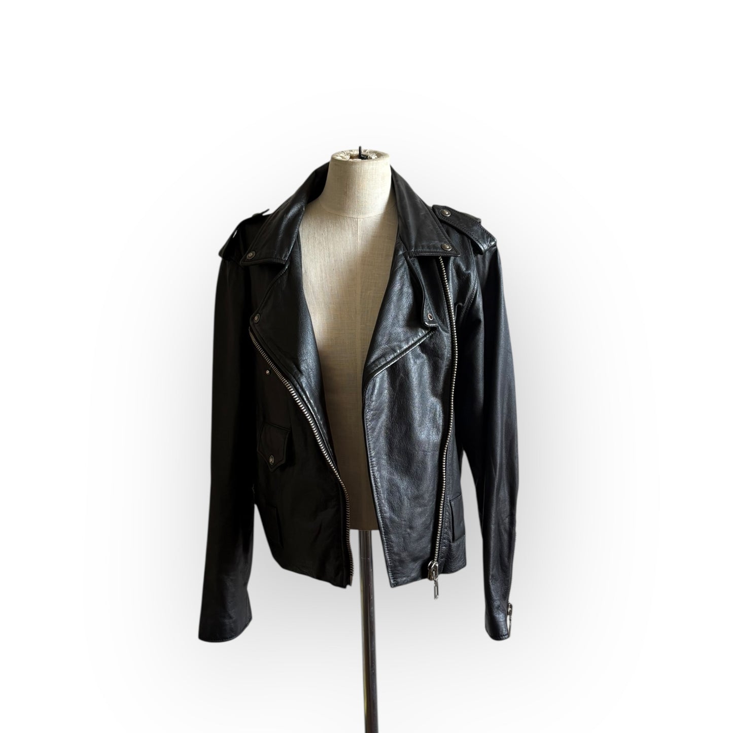 Vintage Virginia Slims Wear Black Leather Motorcycle Jacket