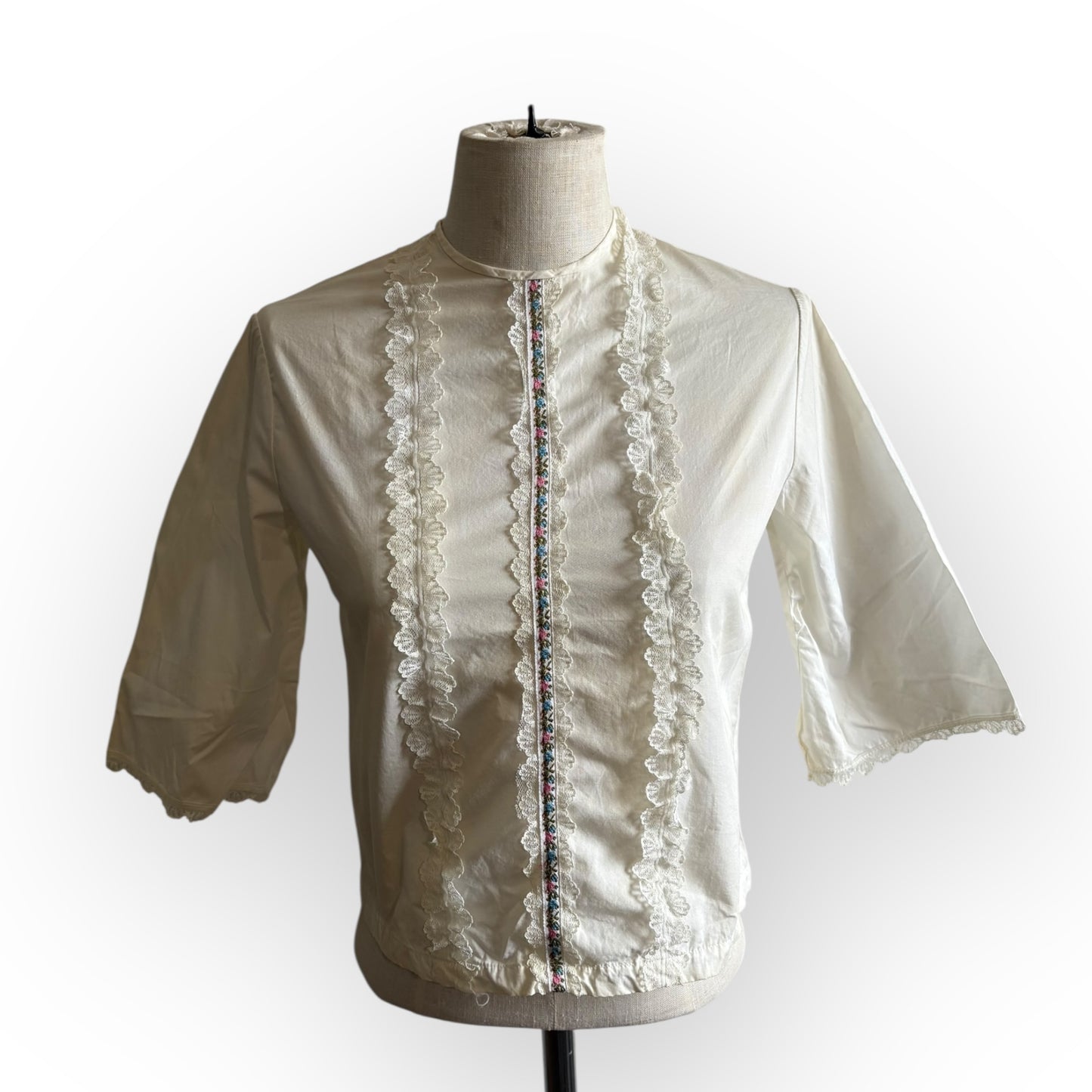Vintage 1960s Sears Cotton Floral Lace Blouse