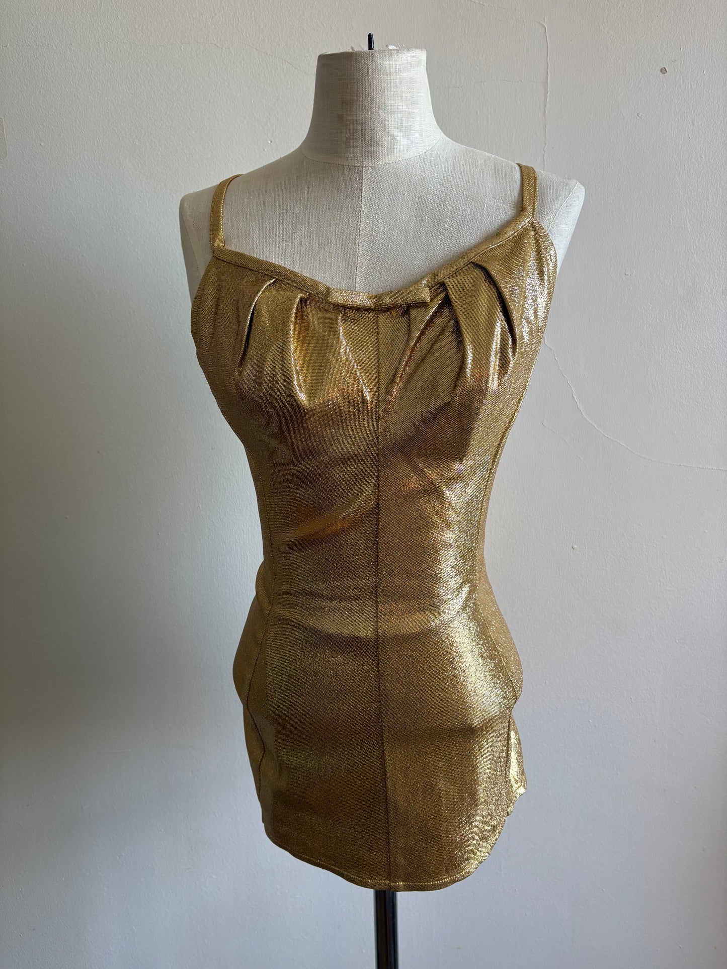 Vintage 1960s Cole of California Metallic Shimmering Gold Stretch Lame Swimsuit