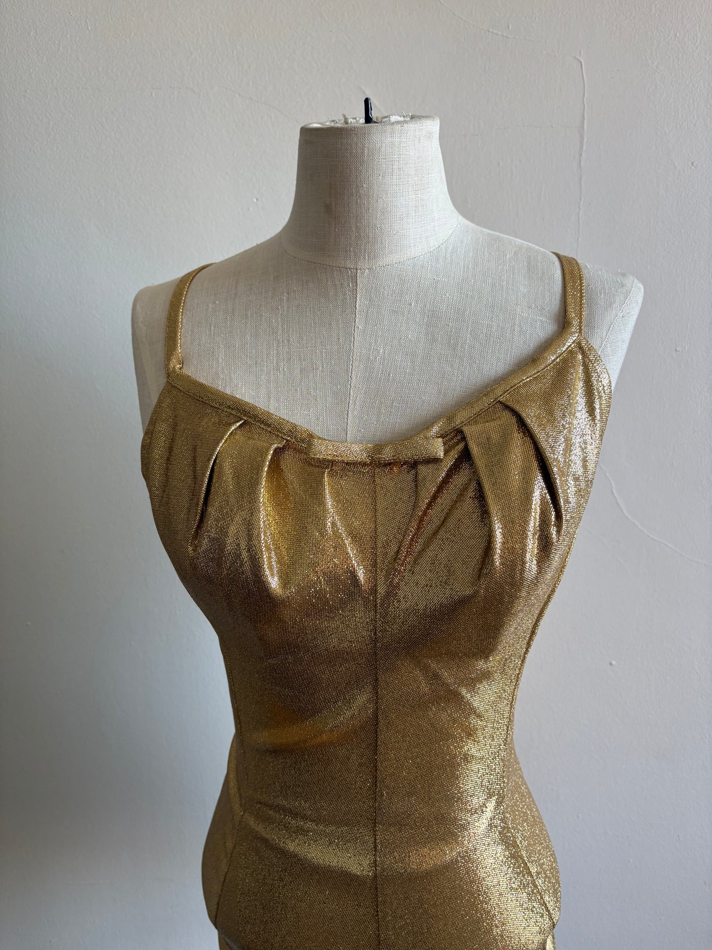Vintage 1960s Cole of California Metallic Shimmering Gold Stretch Lame Swimsuit