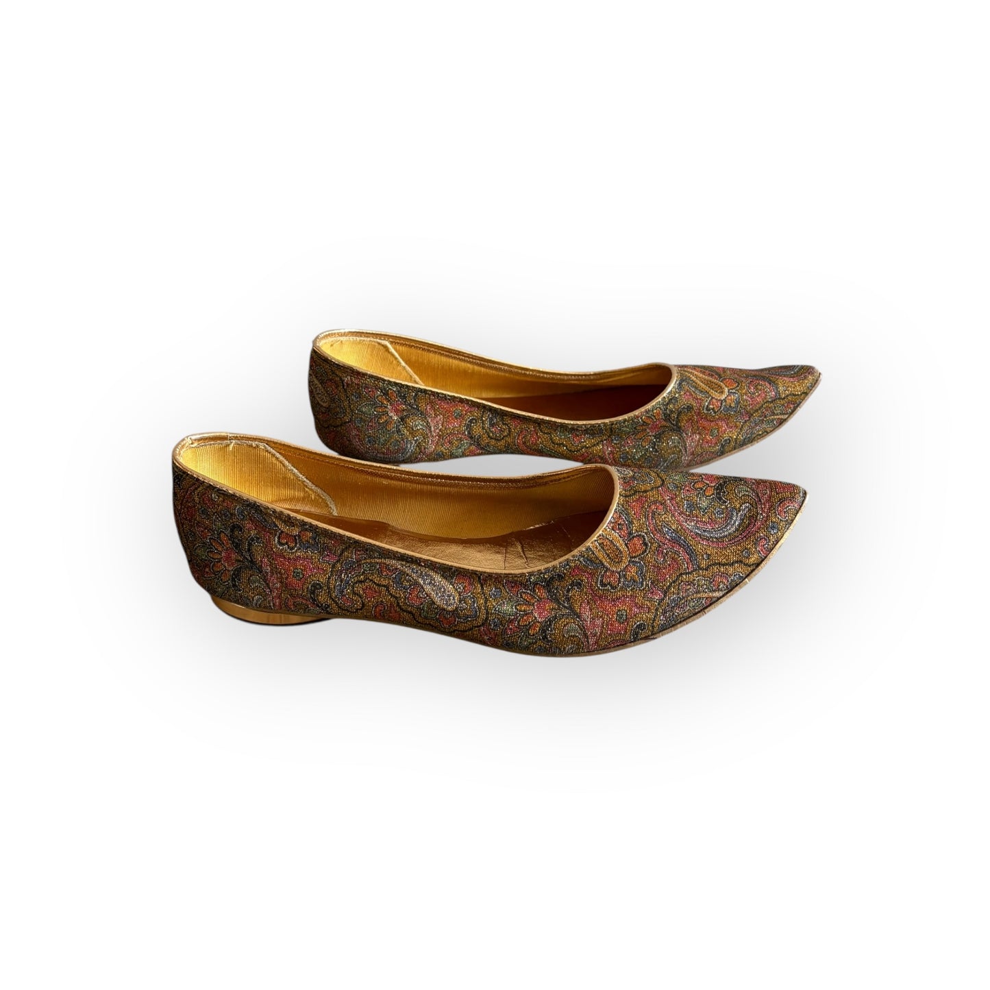 Vintage 1960s Gold Metallic Paisley Pointed Toe Flats