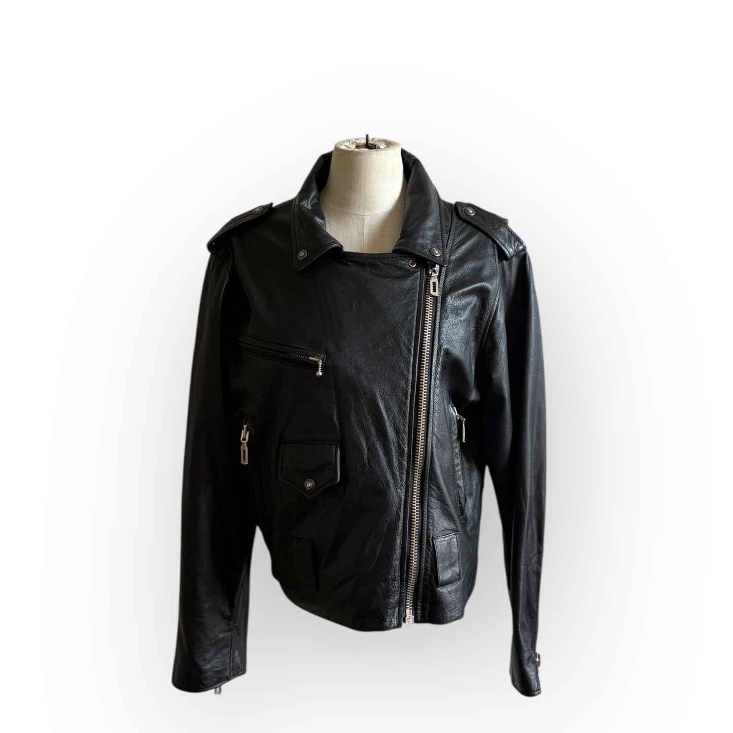 Vintage Virginia Slims Wear Black Leather Motorcycle Jacket