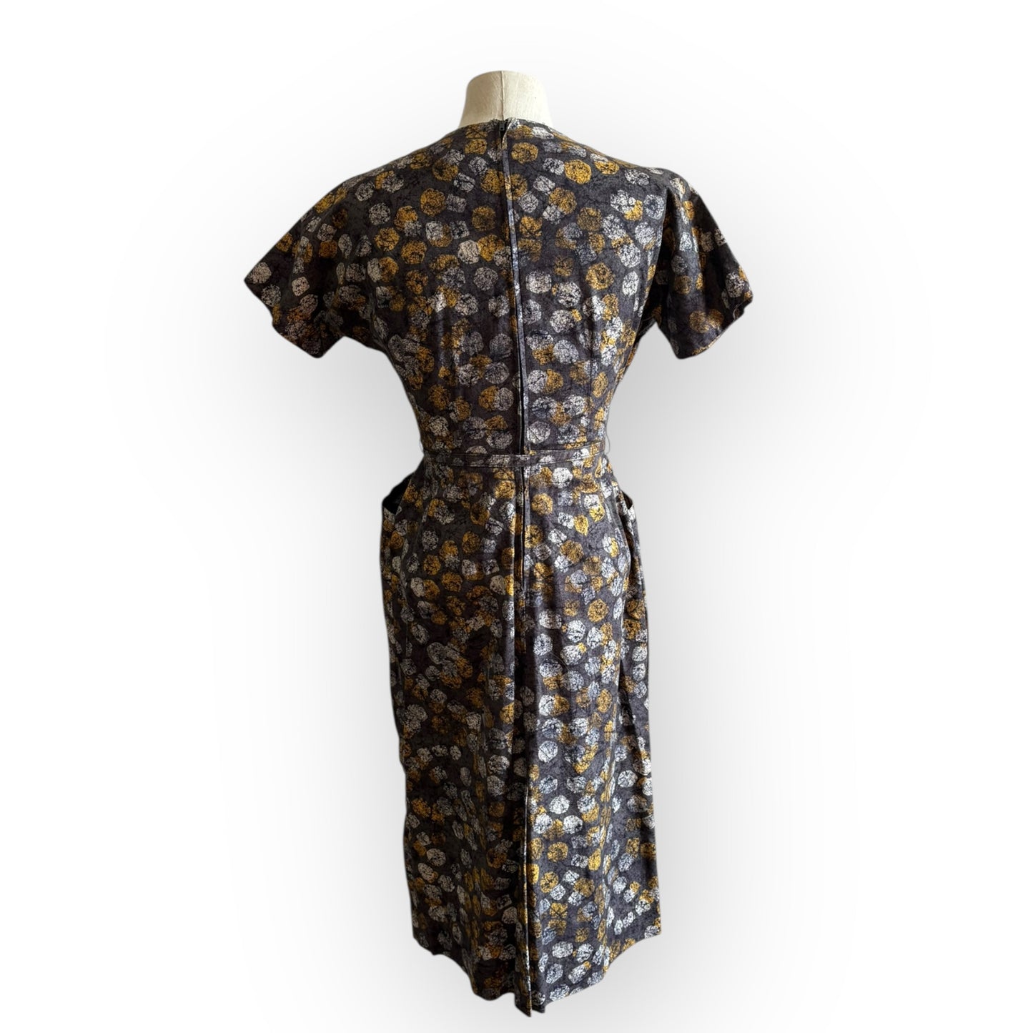 Vintage 1950s J. White Short Sleeve Dress with Belt and Pockets